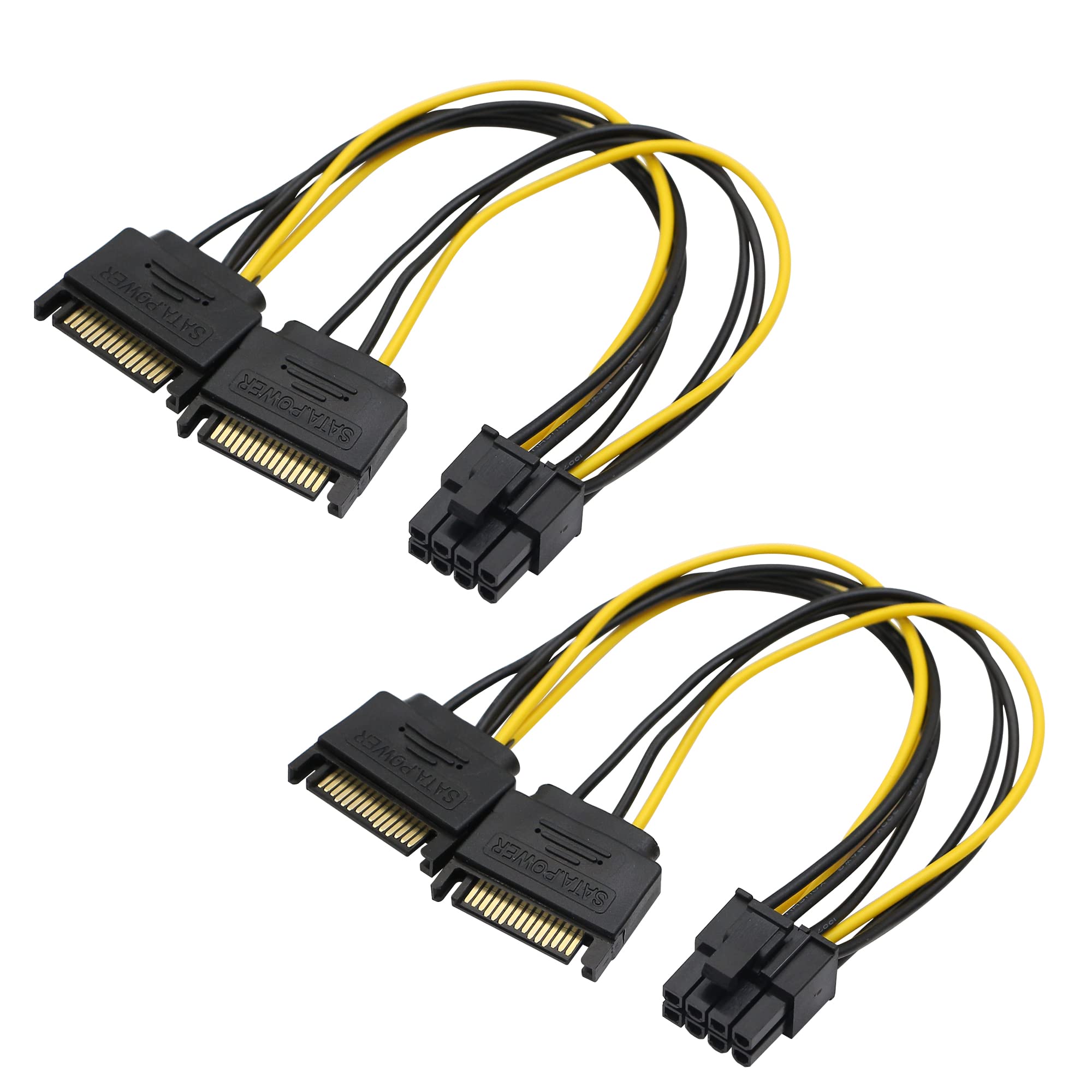 Yacsejao Sata Power Cable 2Pack 8 Pin To 15 Pin Sata Power Connector Supply Adapter Cable For Computer Video Card Power