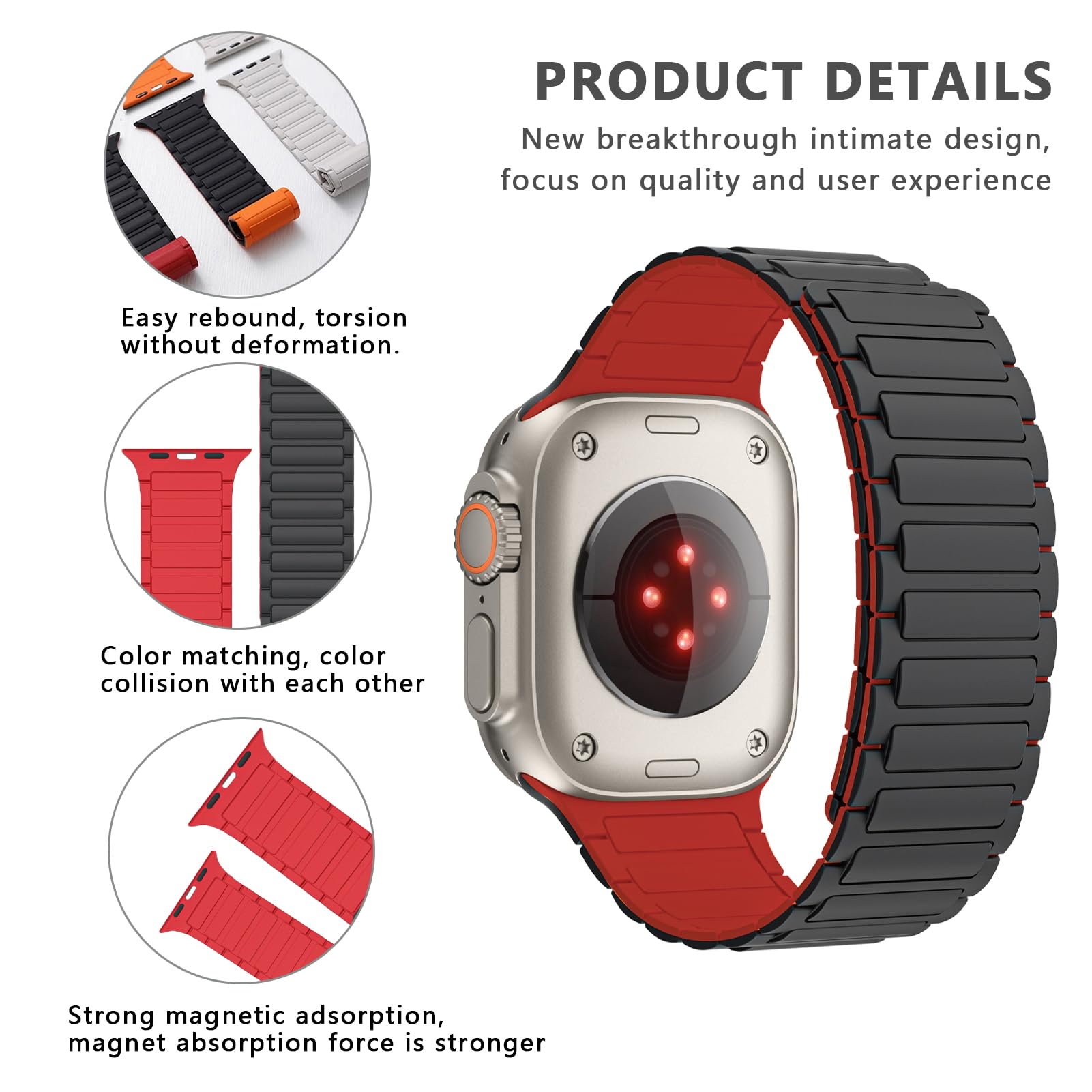 Raycarrey Magnetic Silicone Bands Compatible With Apple Watch Band 44Mm 45Mm 42Mm 49Mm,Soft Adjustable Wristband Replacement Str