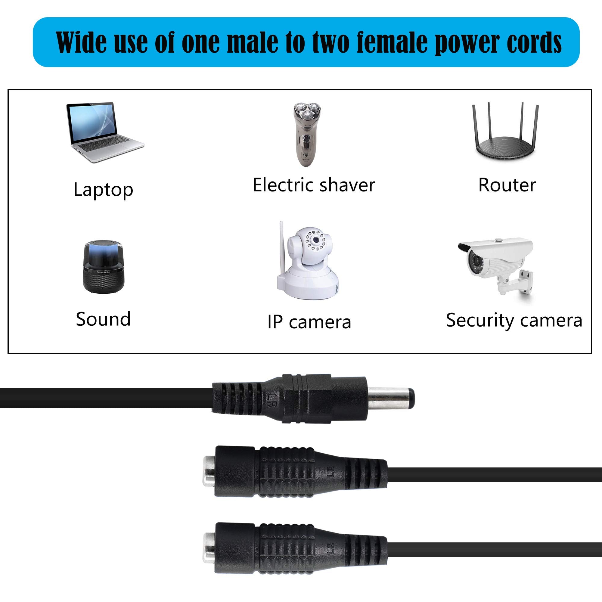 Gintooyun Dc Y Splitter Cable 1 Male To 2 Female,5.5Mm X 2.1Mm Dc Power Extension Adapter Cable,For Cctv Surveillance Cameras,Su