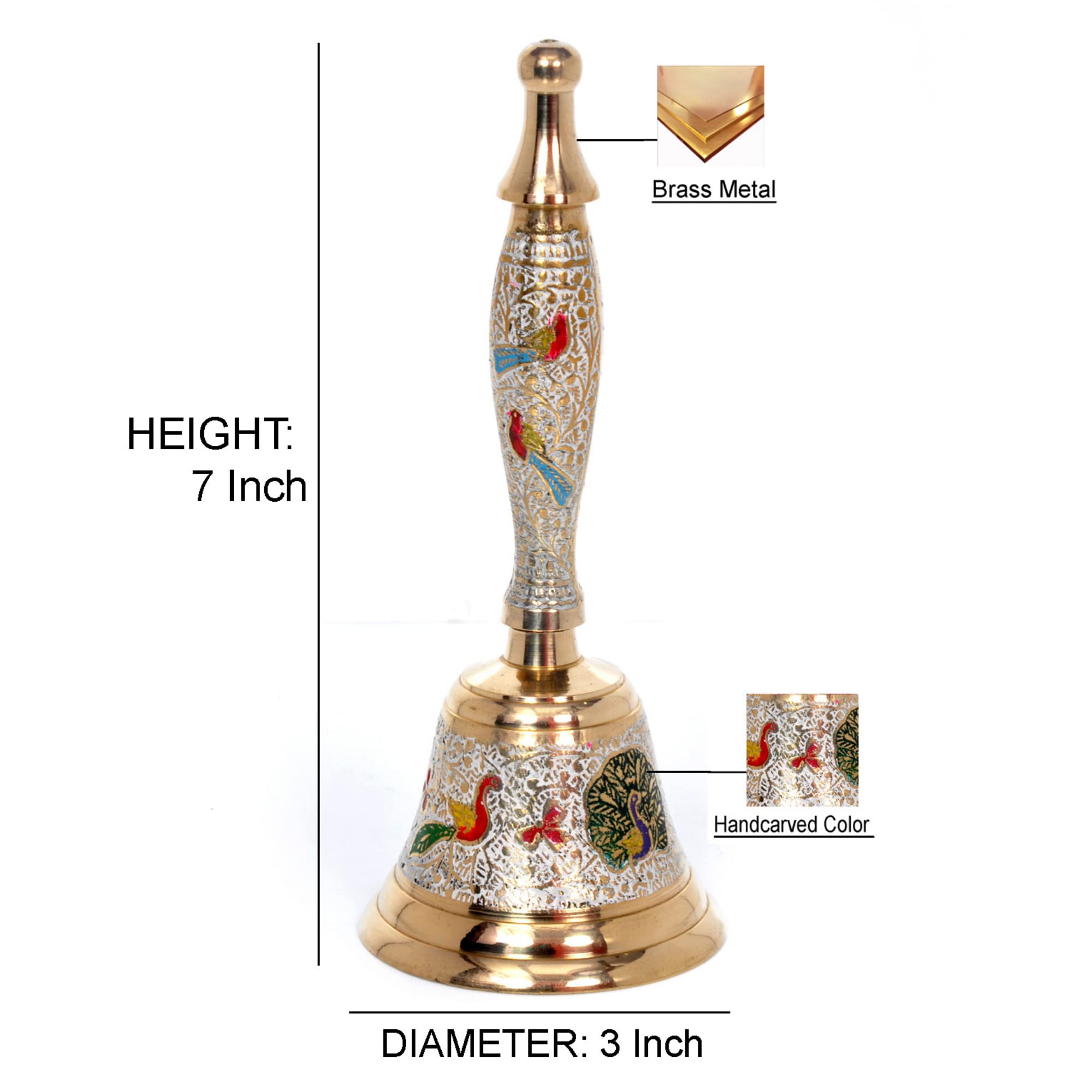 Hashcart Brass Hand Bell Call Bell | Puja Bell For Mandir | Indian Pooja Ghanti For Temples Diwali Decorations | Christmas Bells