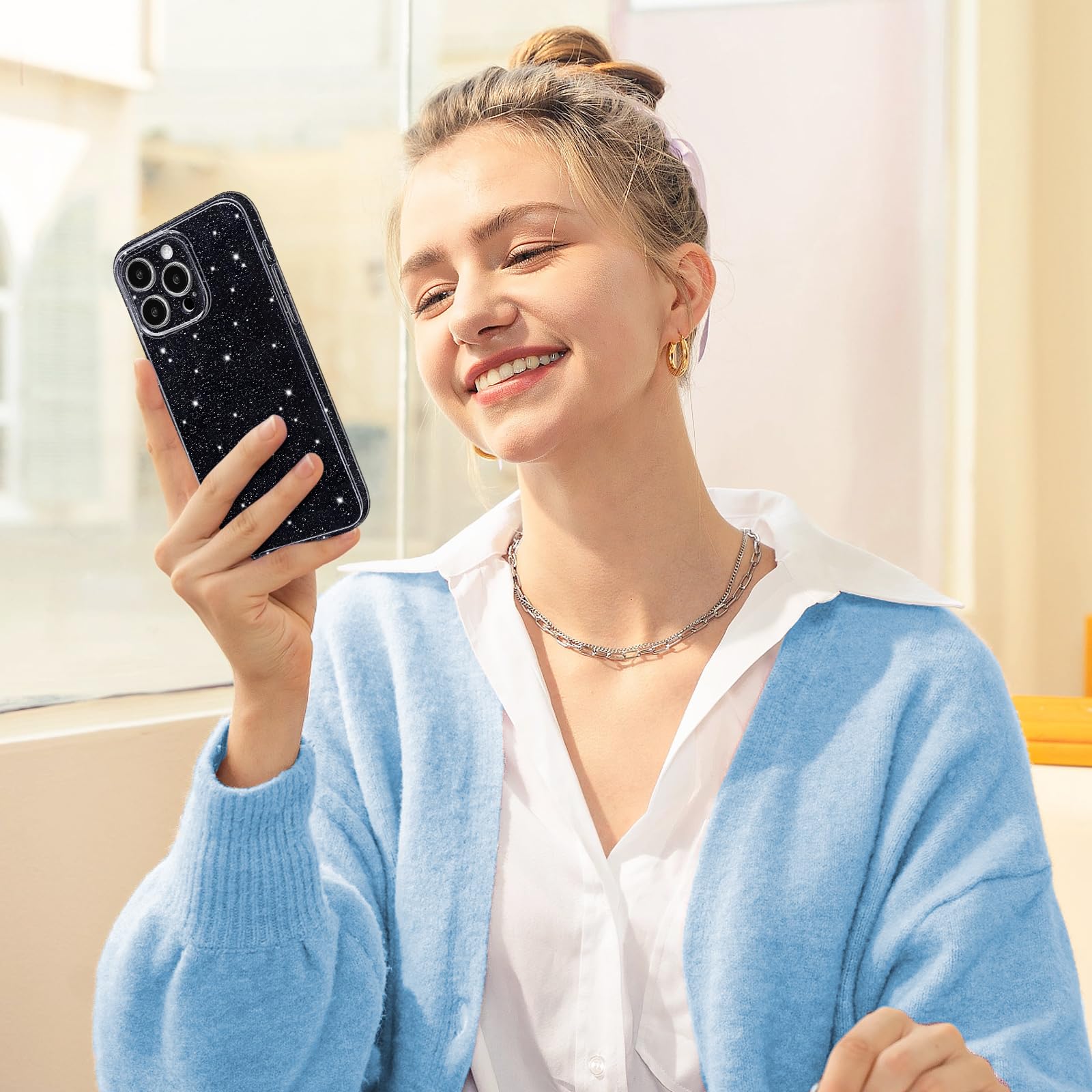 Hython Case For Iphone 16 Pro Max Case Glitter Cute Sparkly Shiny Bling Sparkle Phone Cases 6.9, Thin Slim Fit Soft Tpu Bumper S