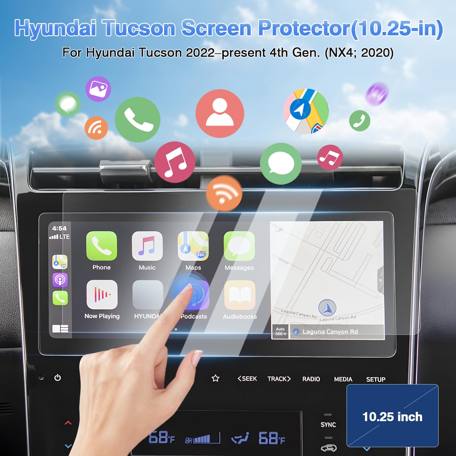 Sunsdrew 2Pcs Tucson Screen Protector For 2022 2024 Hyundai Tucson(Nx4/Se/Sel/Xrt/N Line/Limited)/Santa Cruz 10.25 Inch Touchscreen Protector,9H Tempered Glass Anti Glare Tucson Hybrid Accessories