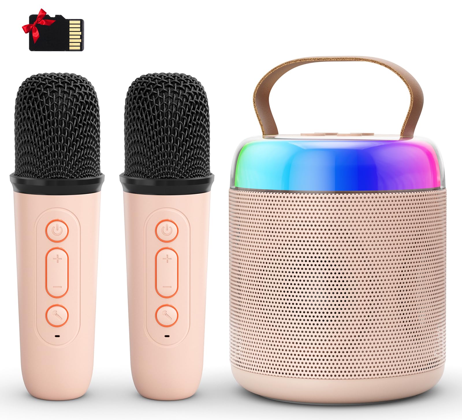 Karaoke Machine For Kids Adults, Mini Portable Bluetooth Karaoke Speaker With 2 Wireless Microphones, Mp3 Music Player, Birthday