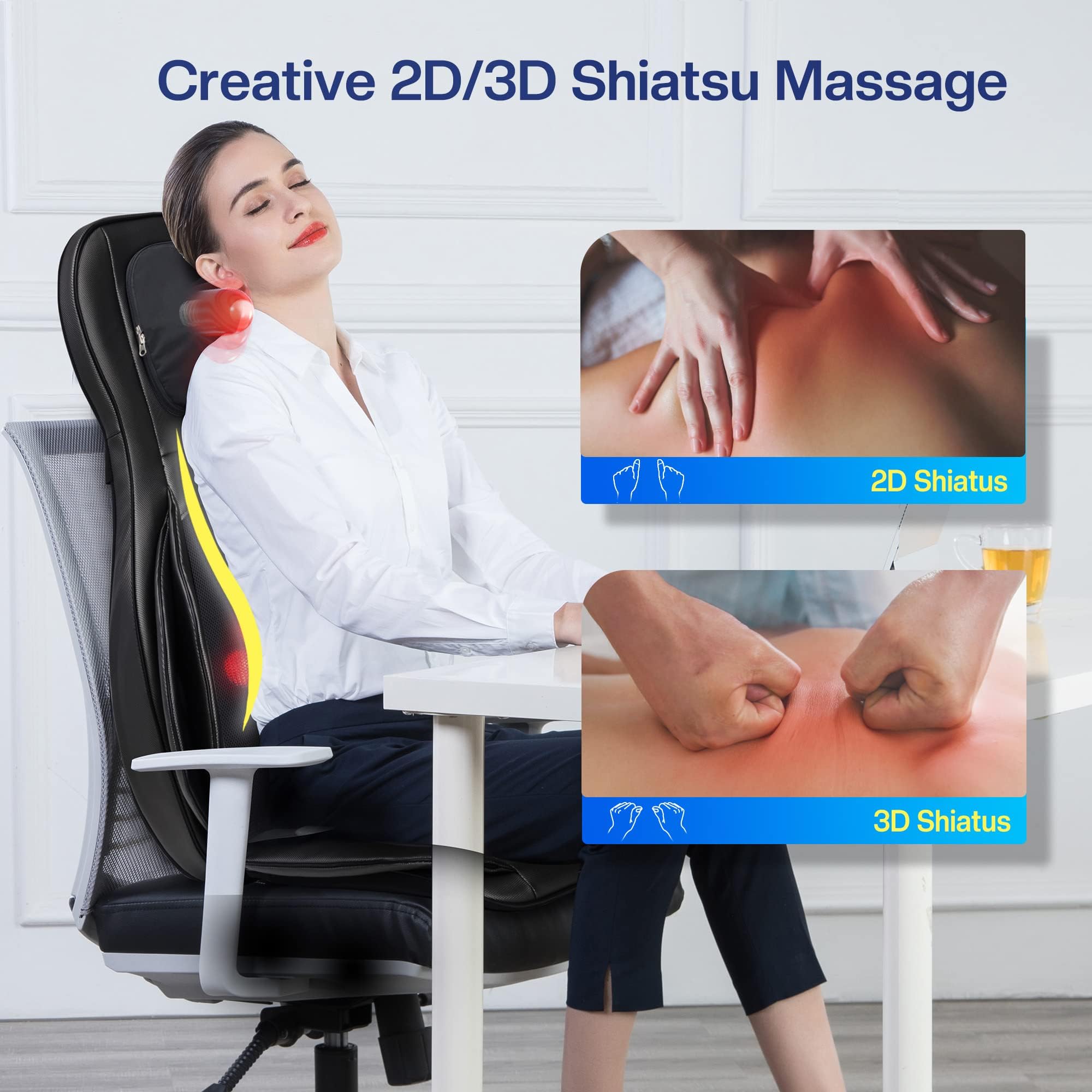 Comfier Neck Back Massager With Heat, Shiatsu Massage Chair Pad 2D/3D Kneading & Compression Massager, Full Body For And Back,Sh