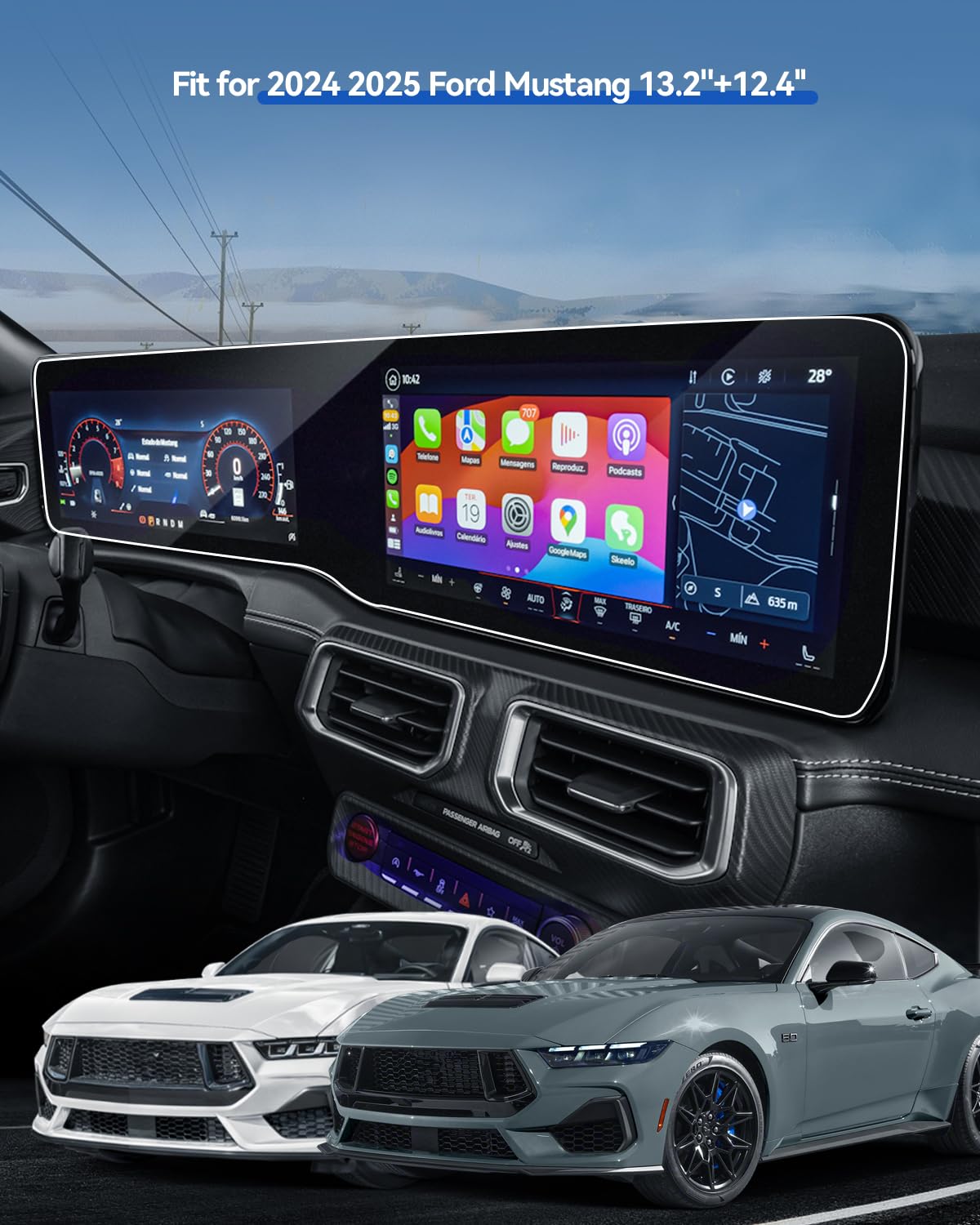 Lantu 2Pcs Car Screen Protector For 2024 2025 Ford Mustang Ecoboost/Ecoboost Premium/Gt/Gt Premium/Dark Horse/Dark Horse Premium