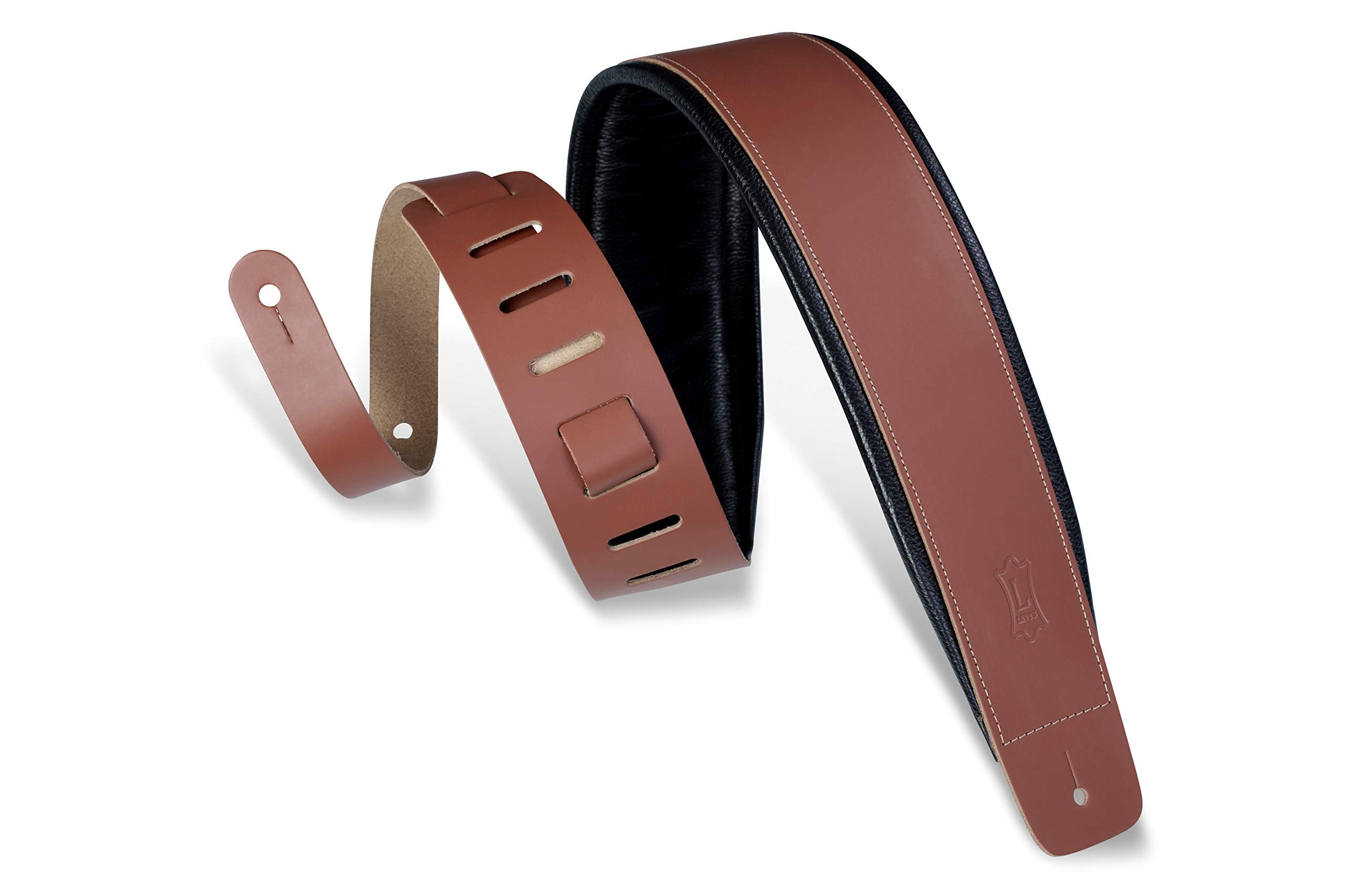 Levys Leathers 3 Leather Guitar Strap with Foam Padding and Garment Leather Backing; Walnut (DM1PDWAL)