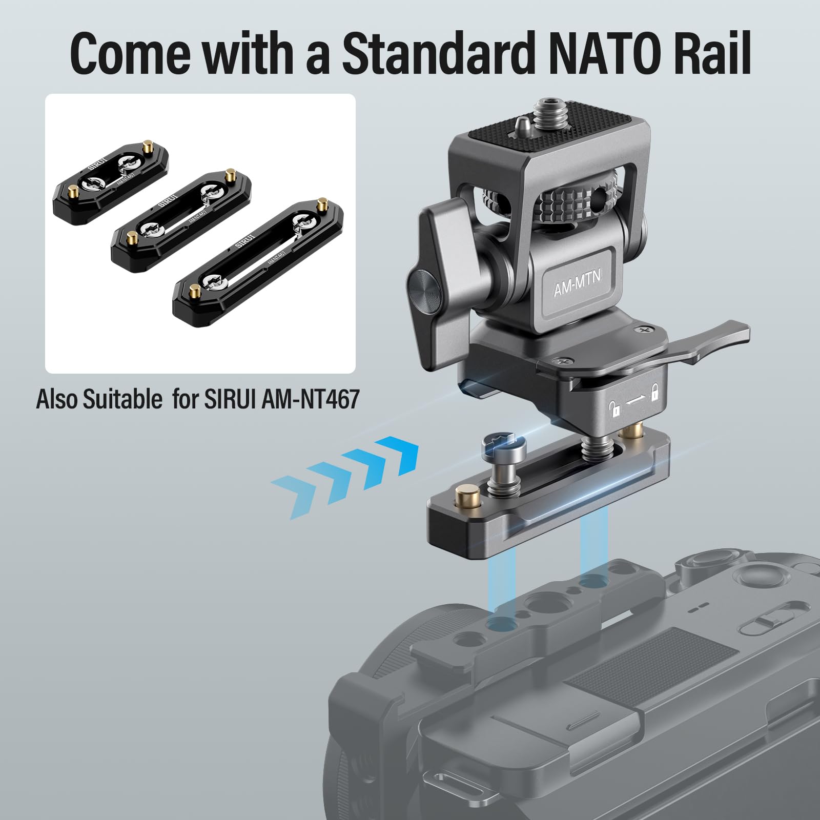 Sirui Camera Monitor Holder With Nato System Mount, 360� Swivel And 180� Tilt Field Monitor Mount For 5� And 7� Monitor, Nato Rail Included, Am Mtn