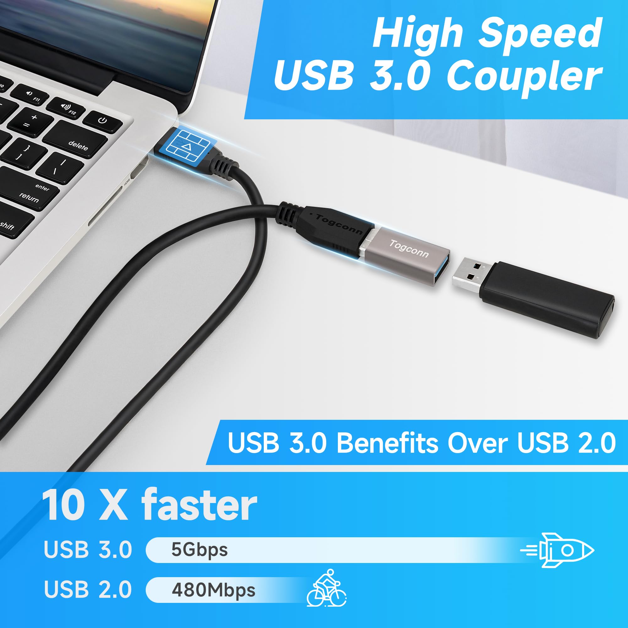 Togconn Female To Female Usb Adapter(4 Pack), Usb Type A 3.0 Female To Female 3.0 Cable Coupler, High Speed Usb Extension Connec