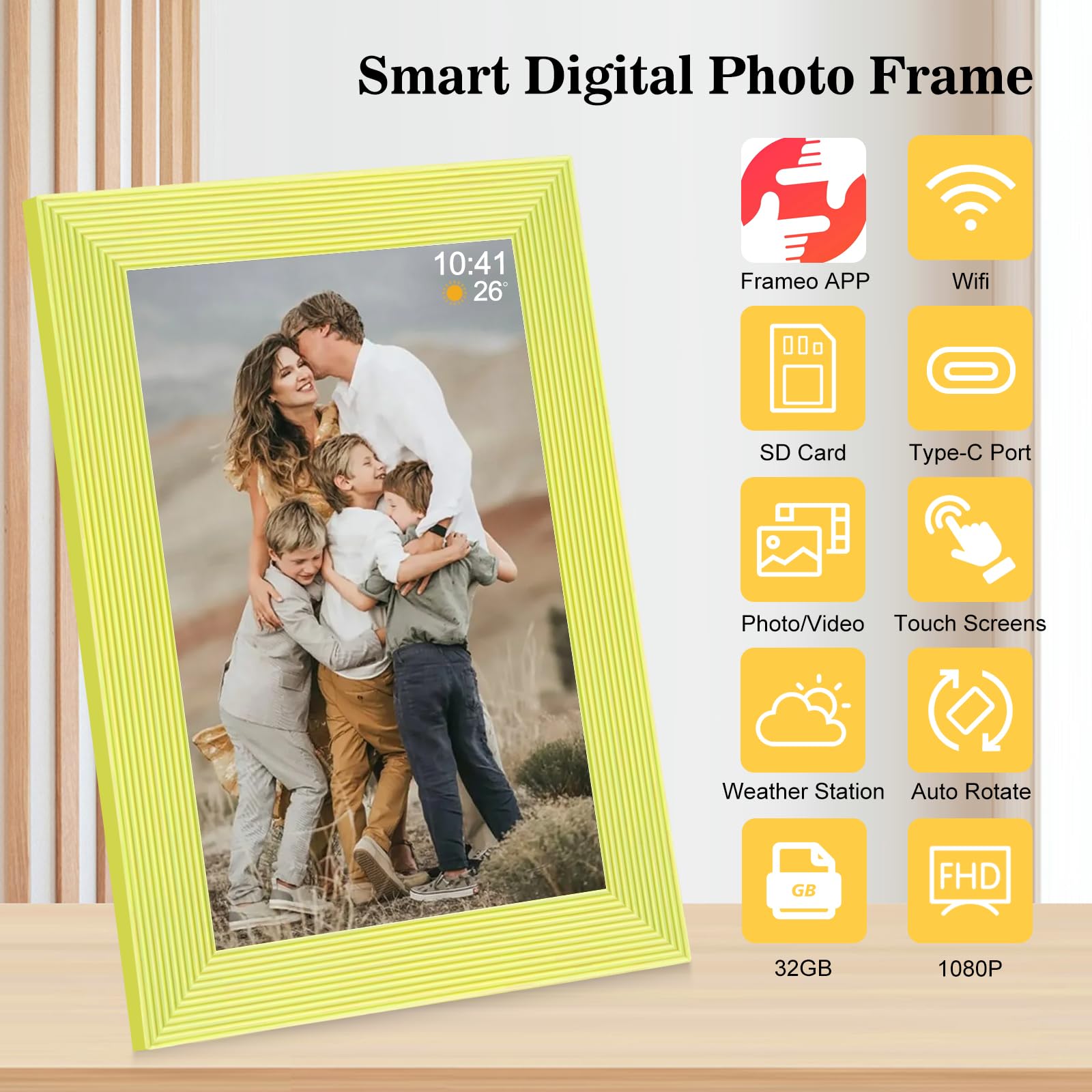 Frameo 10.1 Inch Smart Wifi Digital Photo Frame 1280X800 Ips Lcd Touch Screen, Auto-Rotate Portrait And Landscape, Built In 32Gb