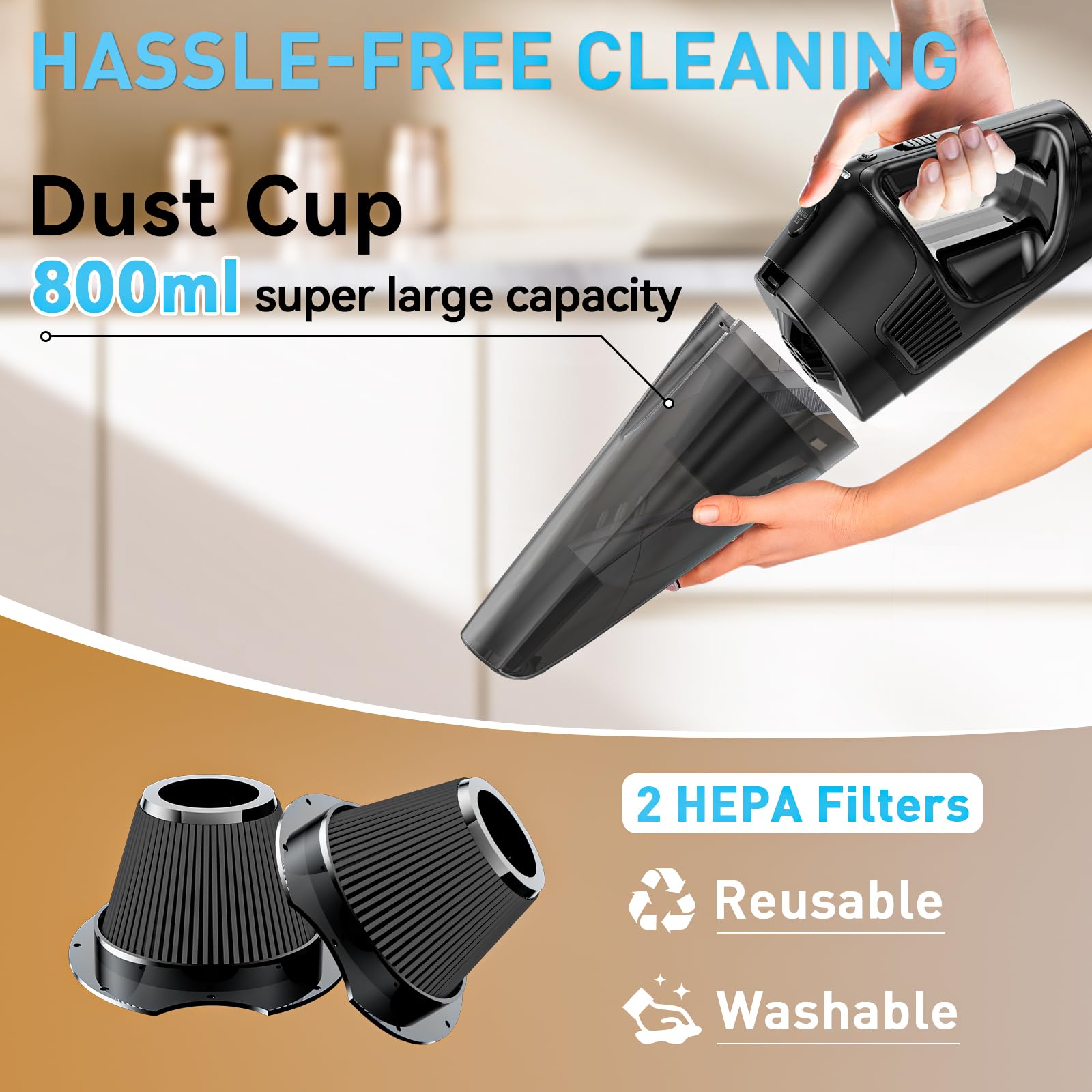 Handheld Vacuum Cordless Rechargeable With Charging Dock - 16000Pa Ultra-Strong Suction, Portable & Lightweight, Fast Charging,