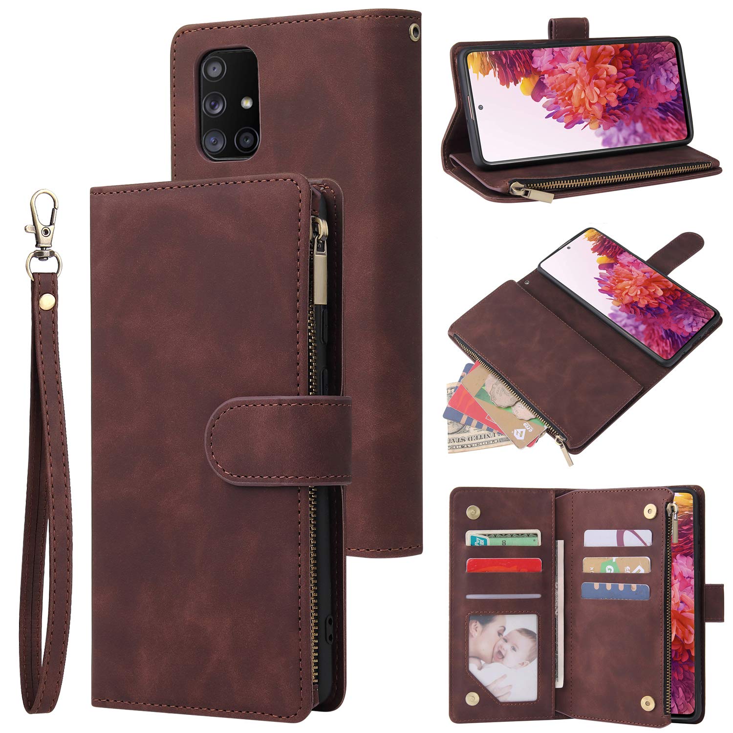 Lbyzcase Phone Case For Galaxy S20 Ultra,Samsung S20 Ultra 5G Wallet Case,Luxury Folio Flip Leather Cover[Zipper Pocket][Wrist S