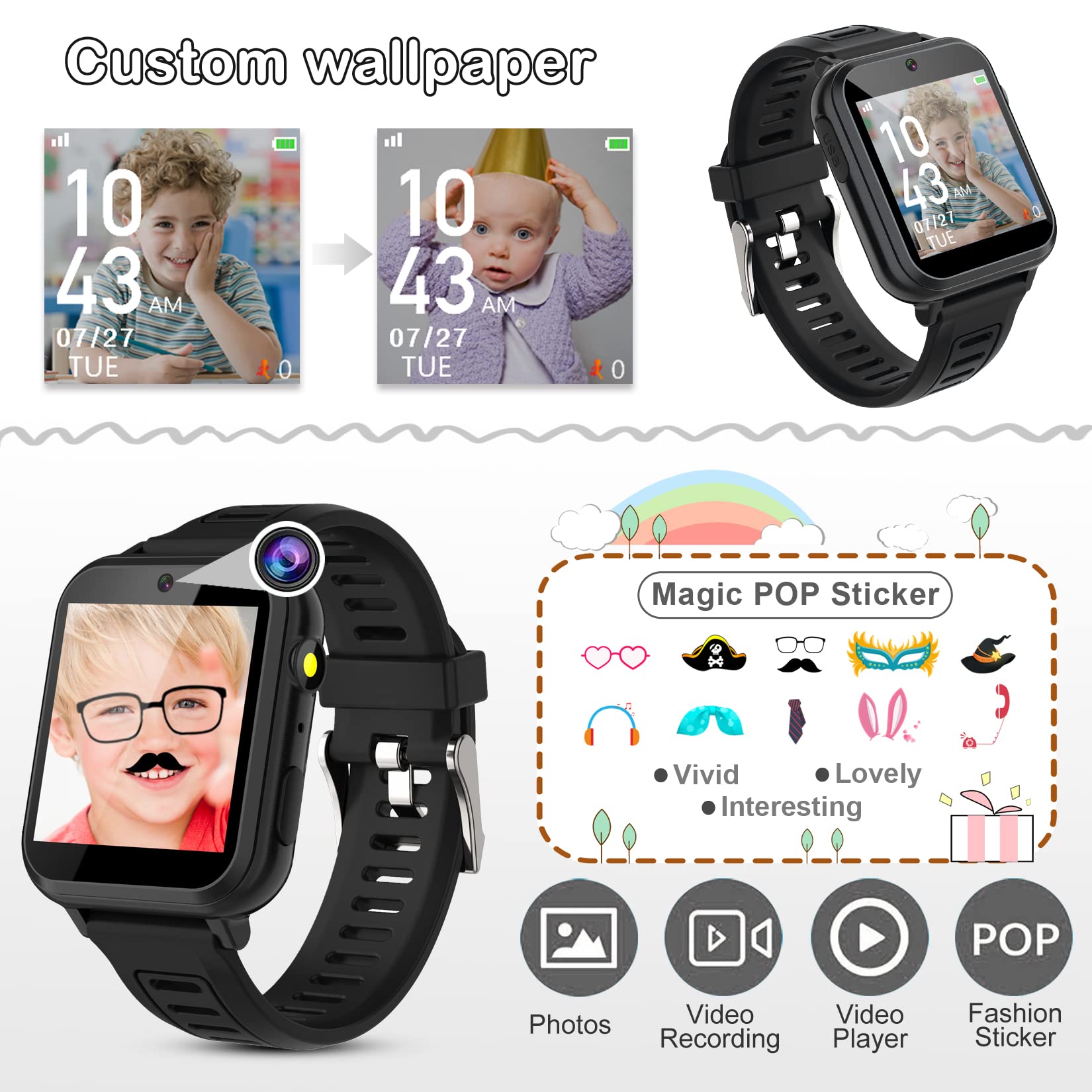 Phyulls Smart Watch For Kids, Smart Watch Toys With 39 Games Camera Video Recorder Music Alarm Calculator Calendar Flashlight St