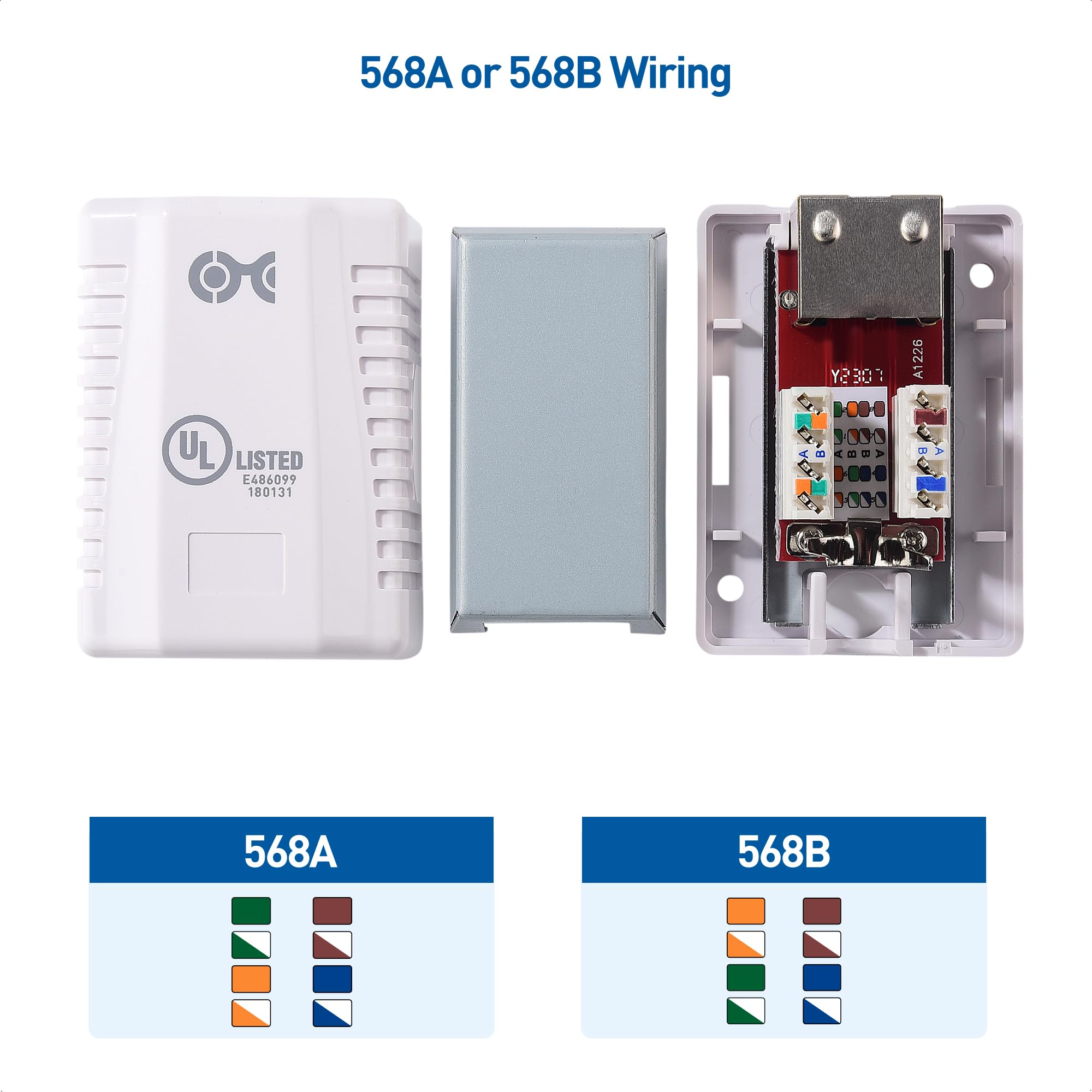 [UL Listed] Cable Matters 5 Pack Shielded Cat6A Surface Mount Box (Shielded Ethernet Surface Mount Box, Shielded Cat6 Wall Mount Box) in White