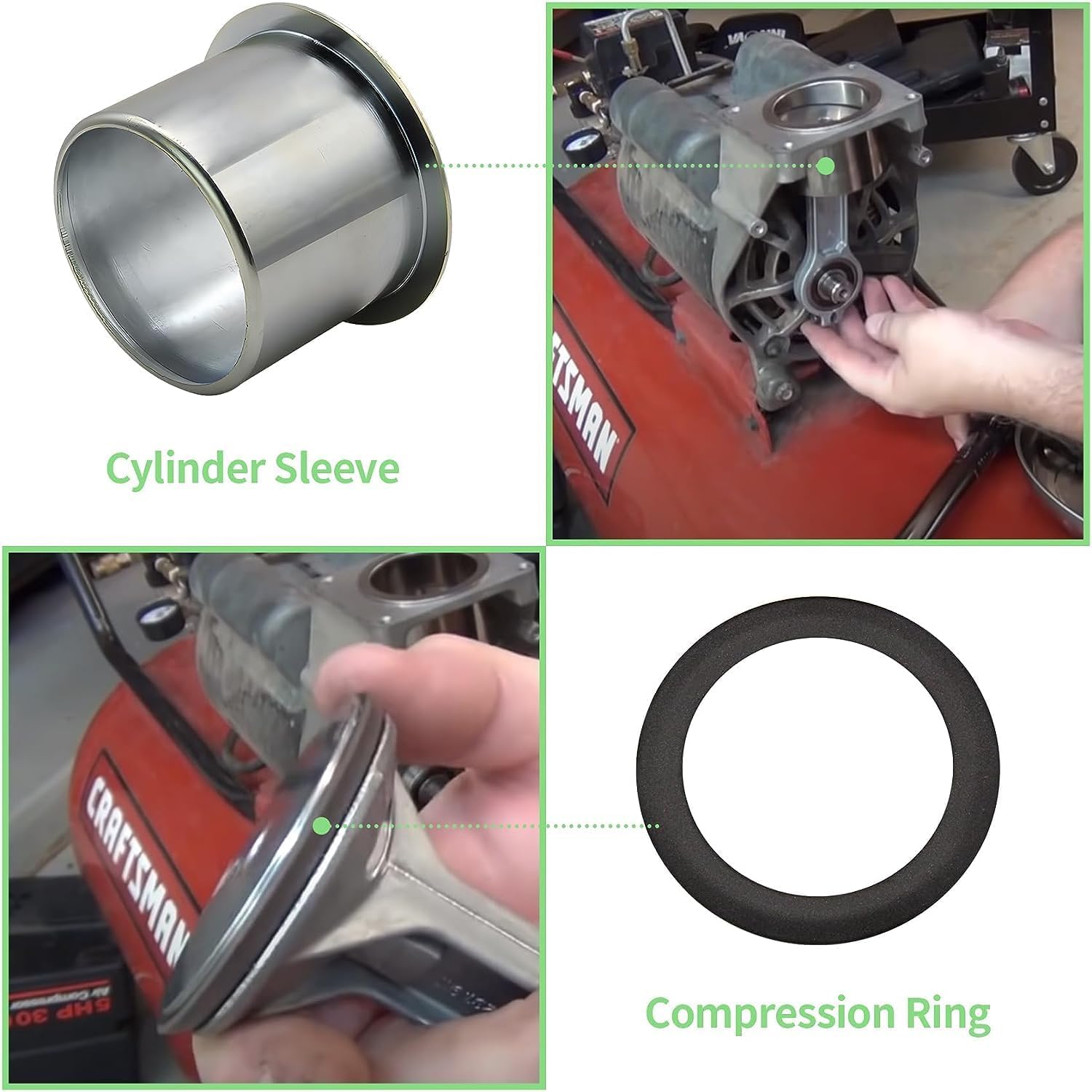 Thaekuns 2Pcs K 0650 Air Compressor Cylinder Sleeve And Compression Ring Kit, Cable Air Compressor Service Kits For Craftsman De
