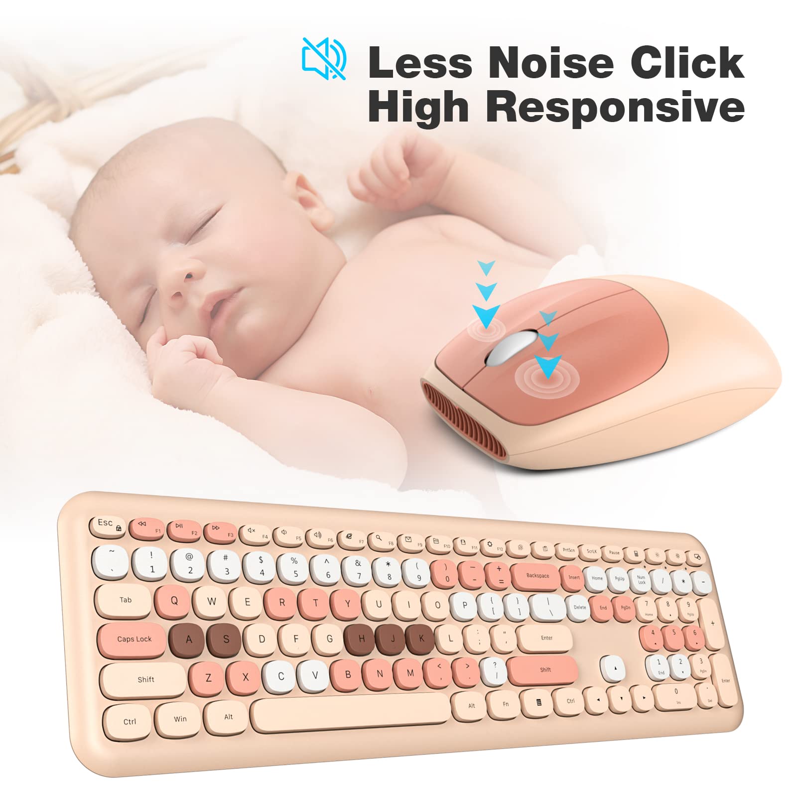 Mofii Wireless Computer Keyboard And Mouse Set, Colorful Full Size Keyboard With Number Pad And Silent Mouse For Pc Desktop Wind