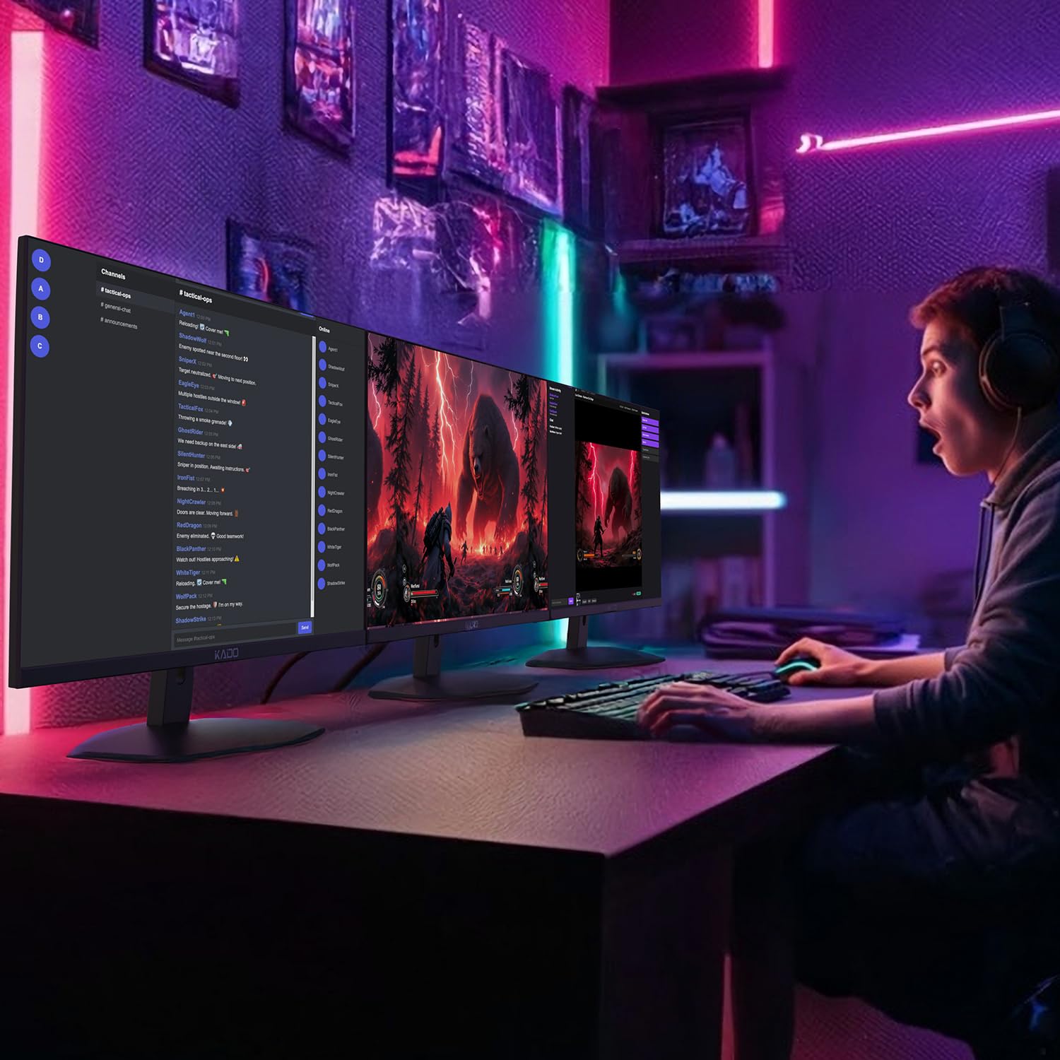 Kado Triple Monitor Setup   3 Pack 27'' 1920X1080 Computer Monitor 75Hz Vesa Mount Hdmi Office Gaming Hybrid Built In Speakers (