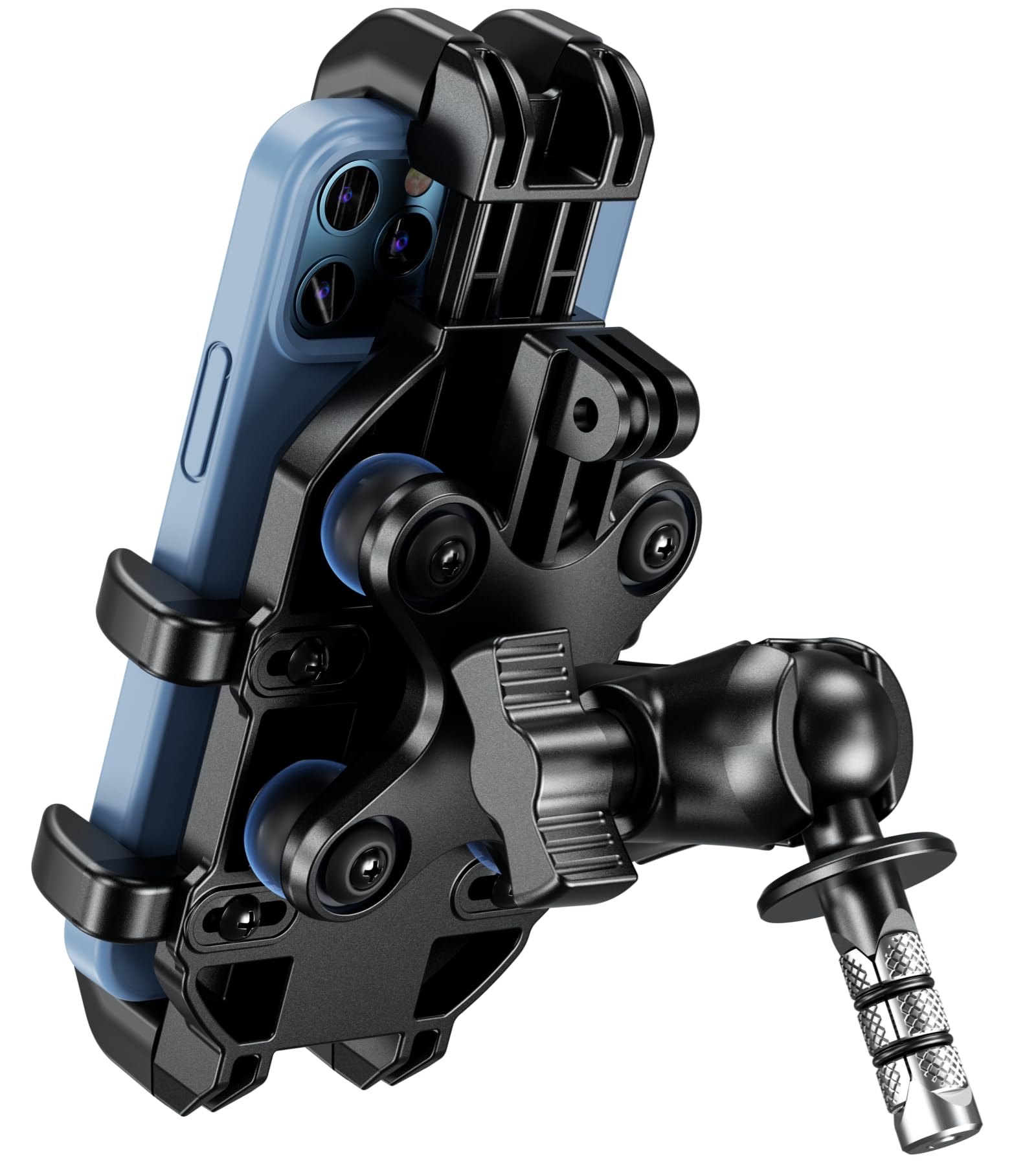 Brcovan Motorcycle Fork Stem Phone Mount With Vibration Dampener, Adjustable Heavy Duty Motorcycle Cellphone Holder Fit Stem Tub