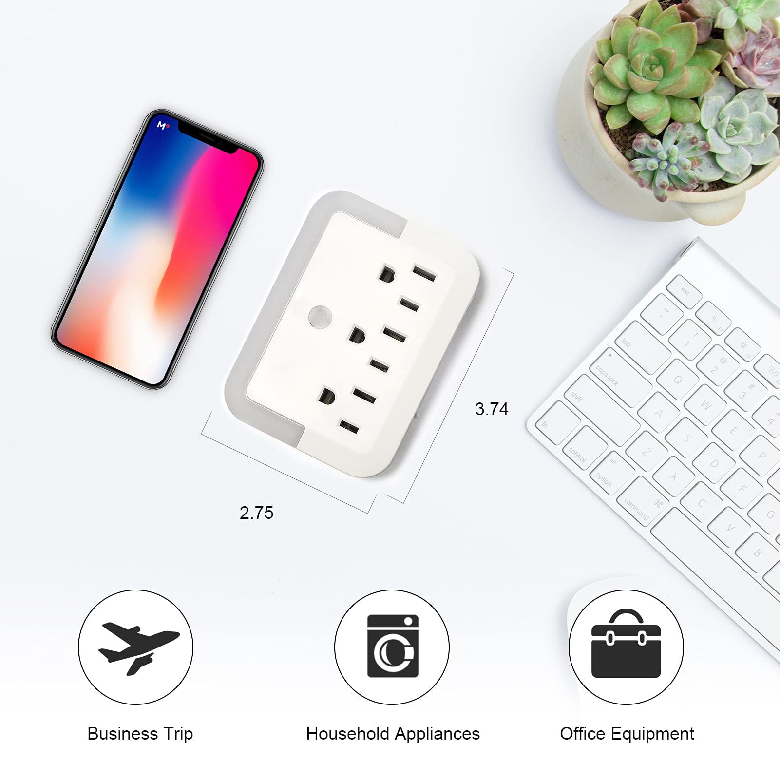 Multi Outlet Wall Adapter 3 Ac Outlet Extender With Warm White Led Light Sensing Outlet Night Light Multi Outlet Portable Chargi