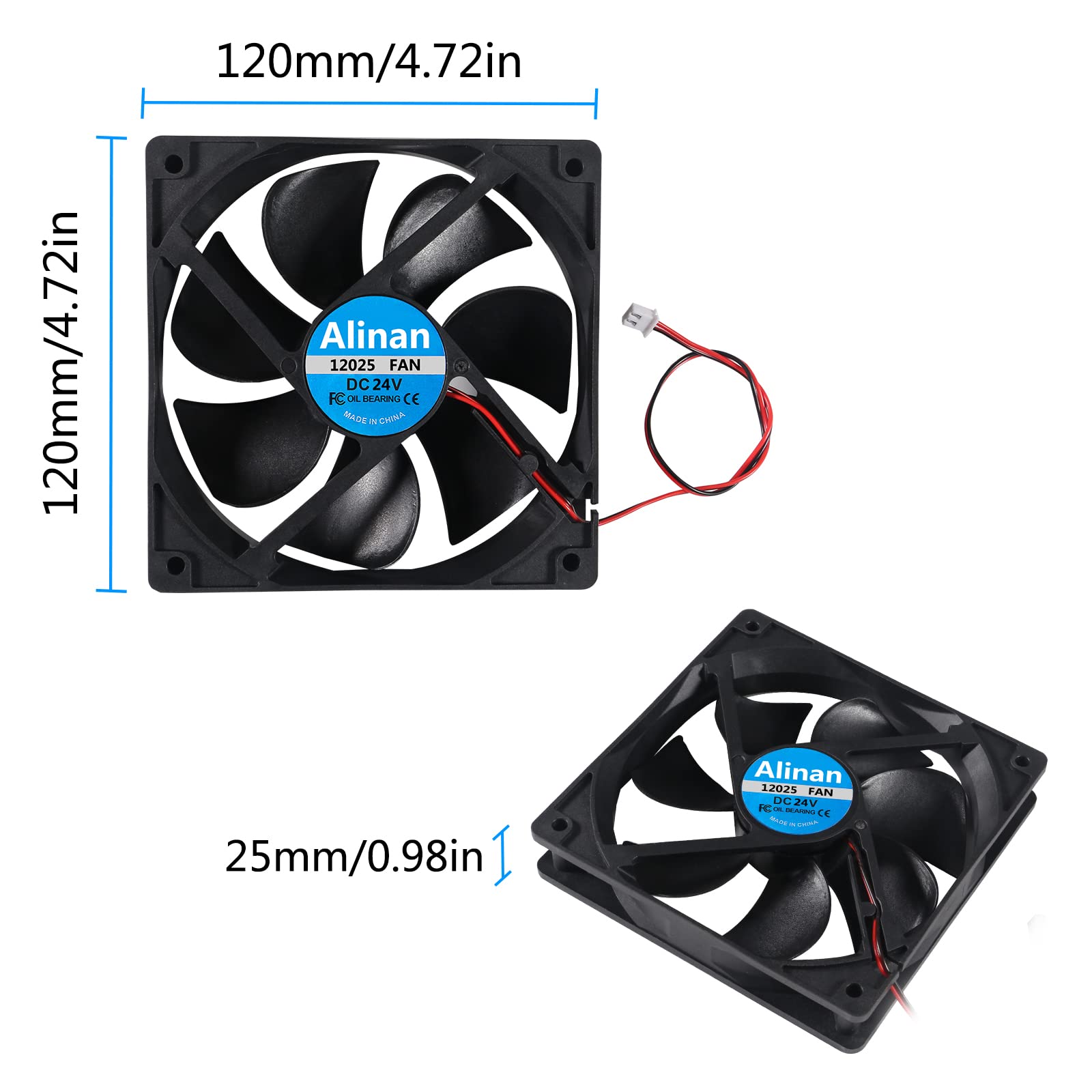 Alinan 4Pcs 12025 24V Fan 120X120X25Mm 2 Pin Sleeve Bearing Brushless Dc Cooling Fan 3D Printer Cooling Fan Computer Fan