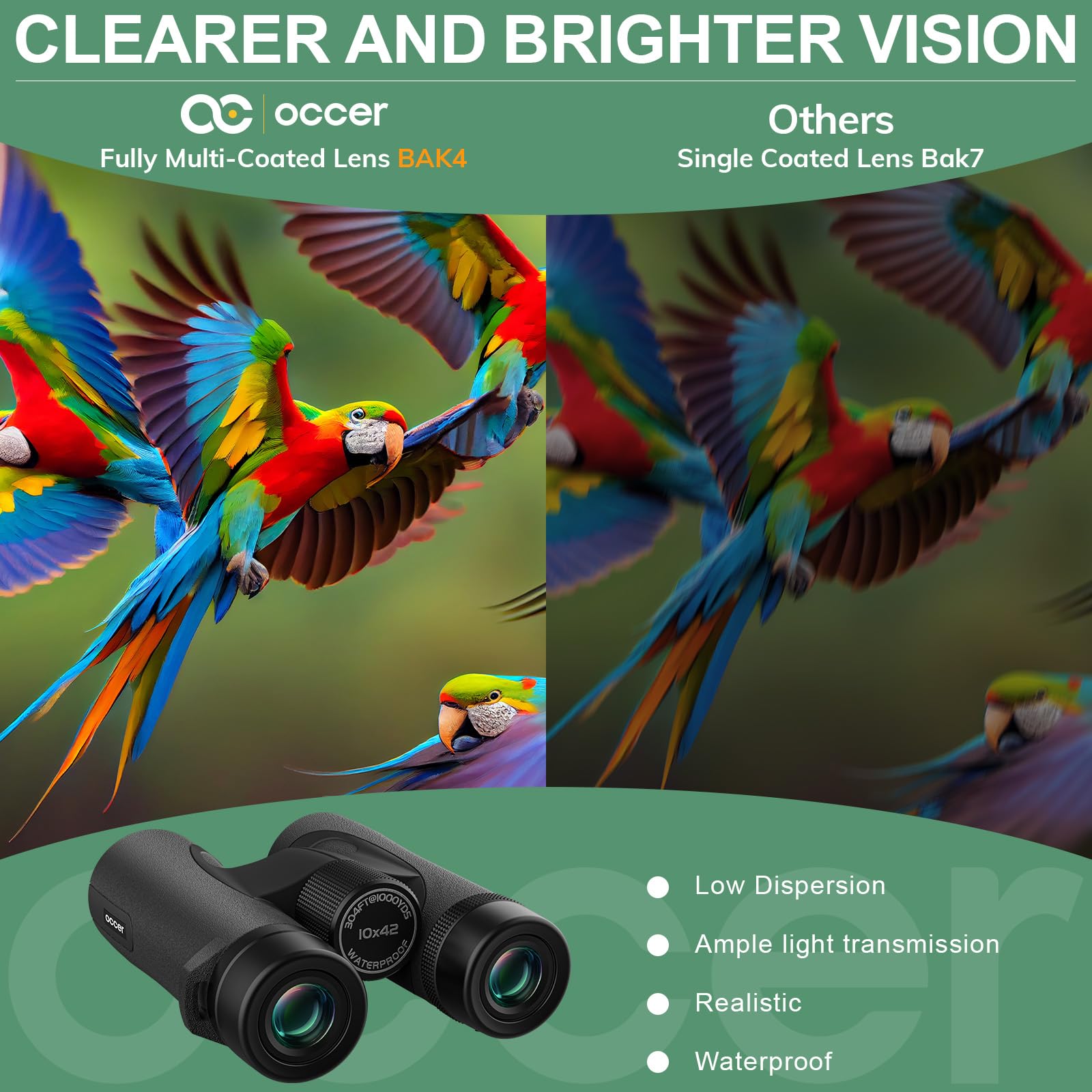 Occer Waterproof Binoculars For Adults High Powered   10X42 Binoculars With Crystal Clear View   Binocular With Long Range For B