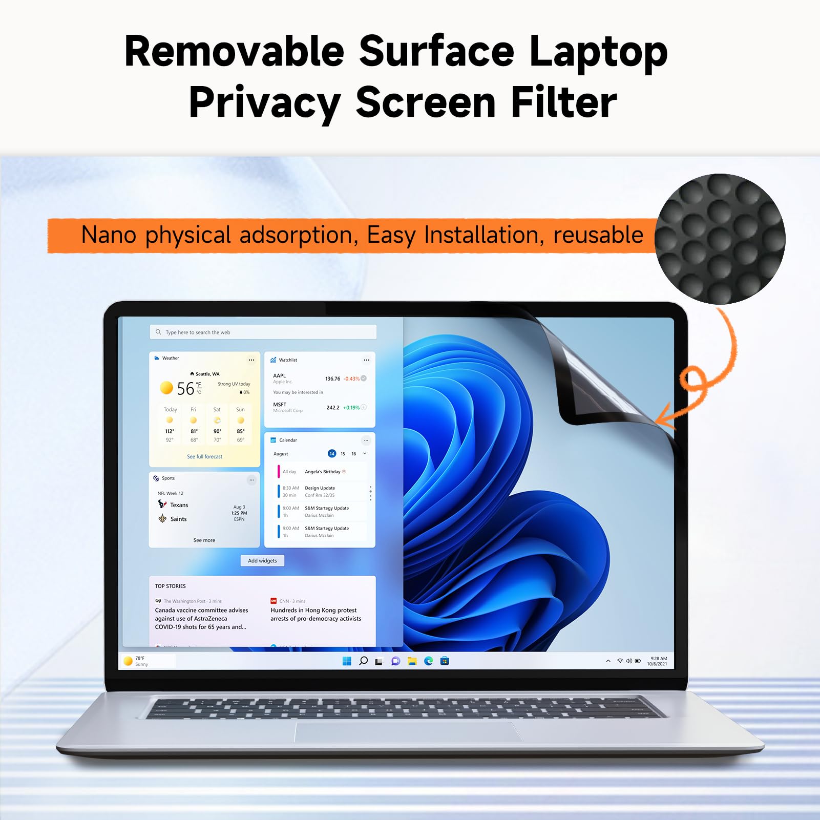 Upgrade Privacy Screen For Surface Pro 7 Plus/7/6/5/4/3 12.3 Inch, Fully Removable Anti Glare Blue Light Filter, Anti Spy Screen