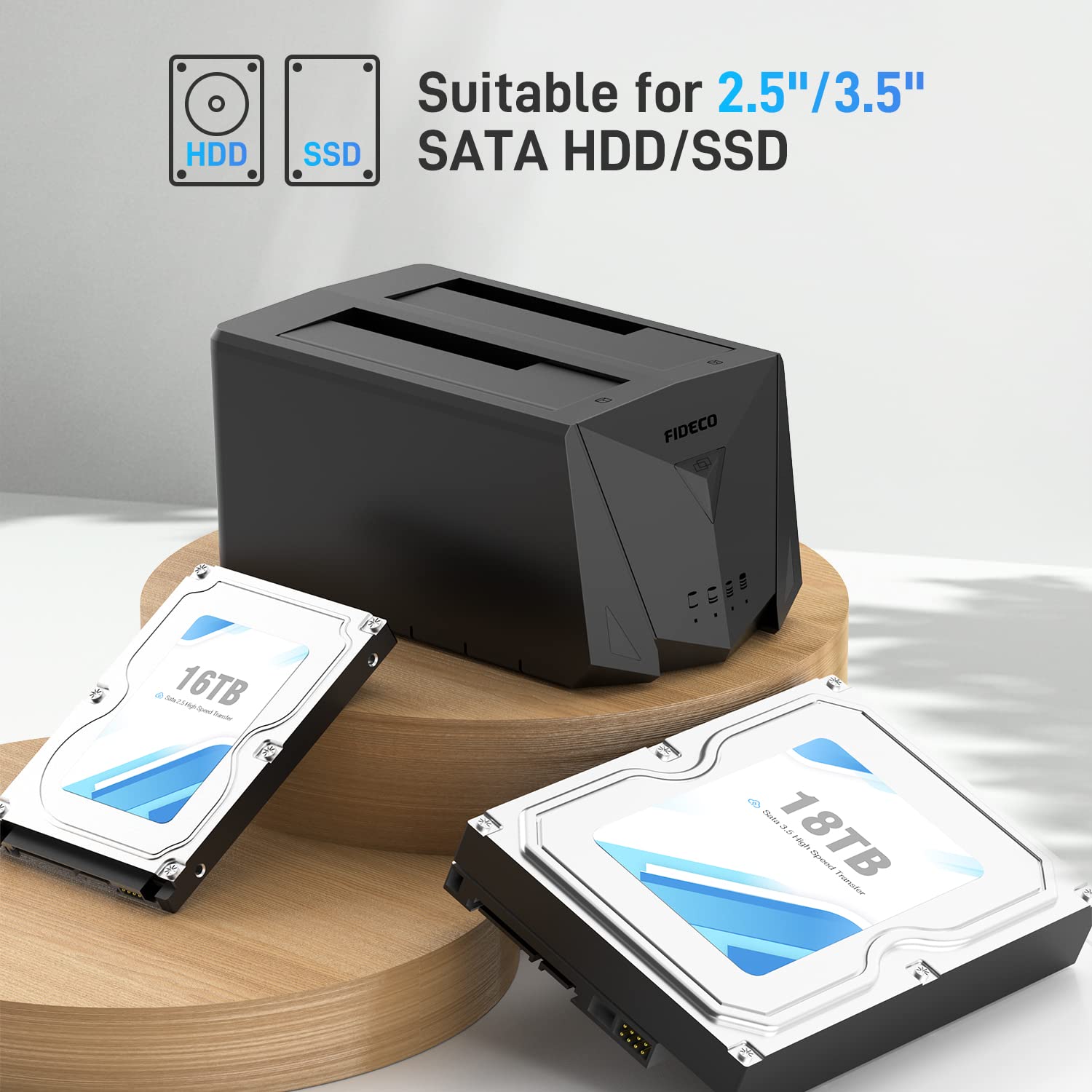 FIDECO USB 3.2 Gen 1 Hard Drive Docking Station - Dual Bay Type-C, HDD/SSD Duplicator, Model YPZ220C, UASP Support, Plastic