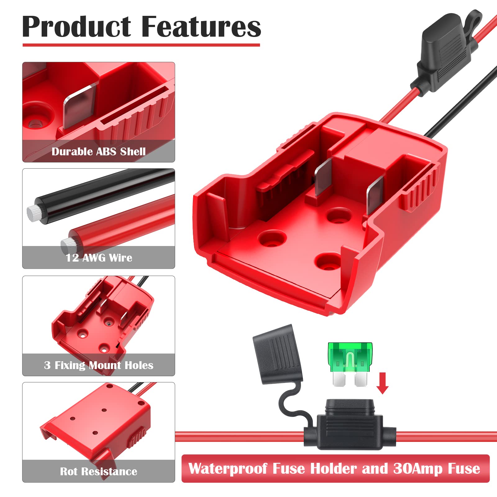 2 Packs Power Wheel Adapter For Milwaukee M18 Battery Adapter 18V Power Wheels Battery Converter With Fuses & Wire Terminals, 12