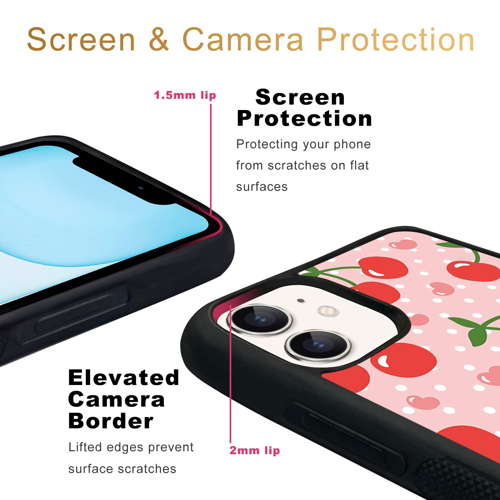 FANXI iPhone 11 6.1 Inch Shockproof Protective Phone Case TPU Aluminum Pink Cherry