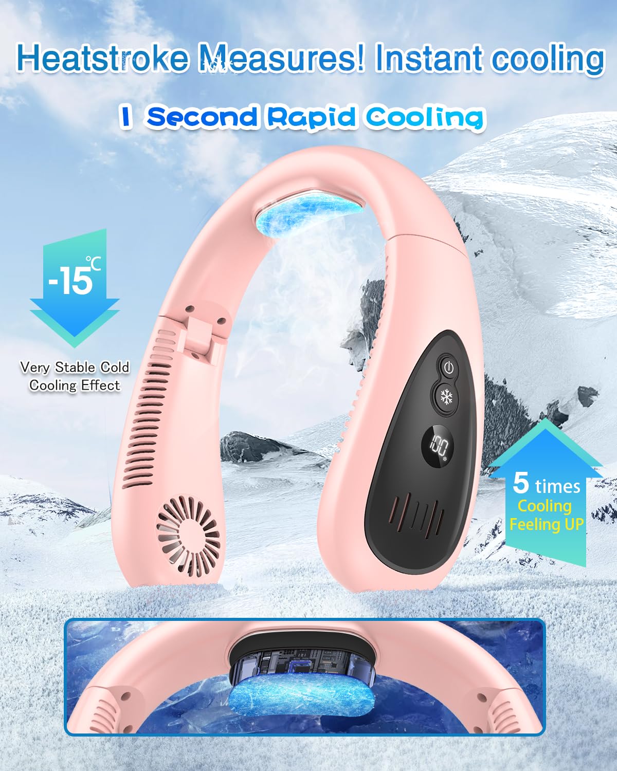 Gaitir Neck Air Conditioner, 5000Mah Portable Neck Fan With Semiconductor Cooling Airflow Bladeless Usb Rechargeable 3 Speed Per