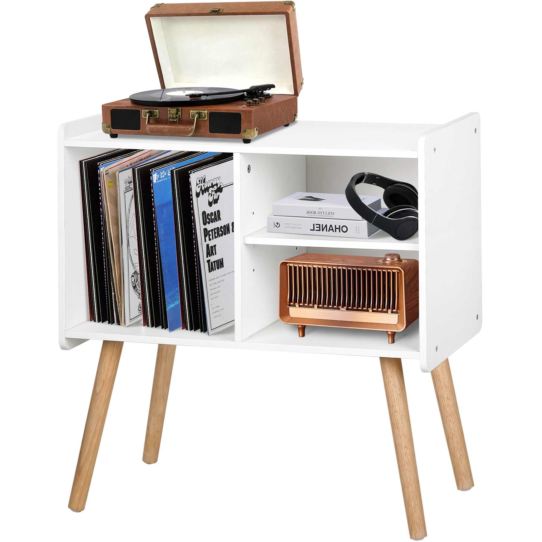 Possile Mid Century Record Player Stand, Vinyl Record Cabinet Holder With Storage Up To 100 Albums, Record Player Table For Livi