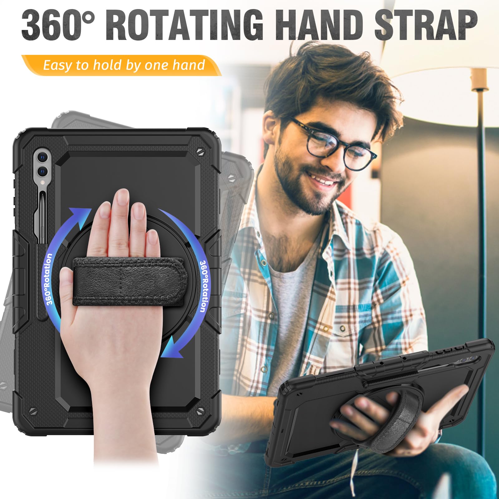 Hxcaseac Shockproof For Galaxy Tab S7 Fe 5G Case 12.4 Inch With Screen Protector/S Pen Holder / 360 Degree Rotating Strap Stand,