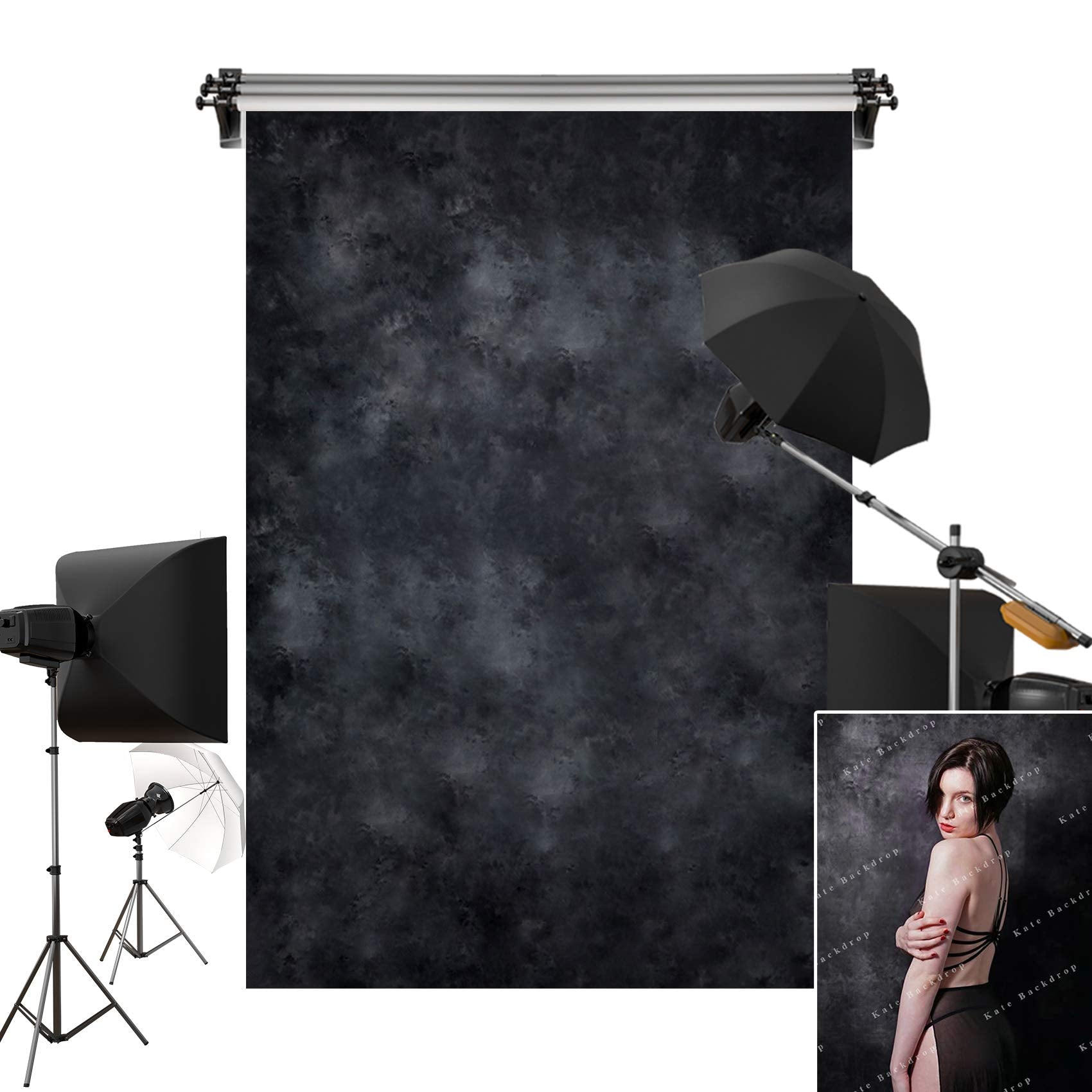 Kate 5X7Ft/1.5M(W) X2.2M(H) Black Photo Backdrop Dark Textured Backgrounds Portrait Photography Studio Prop