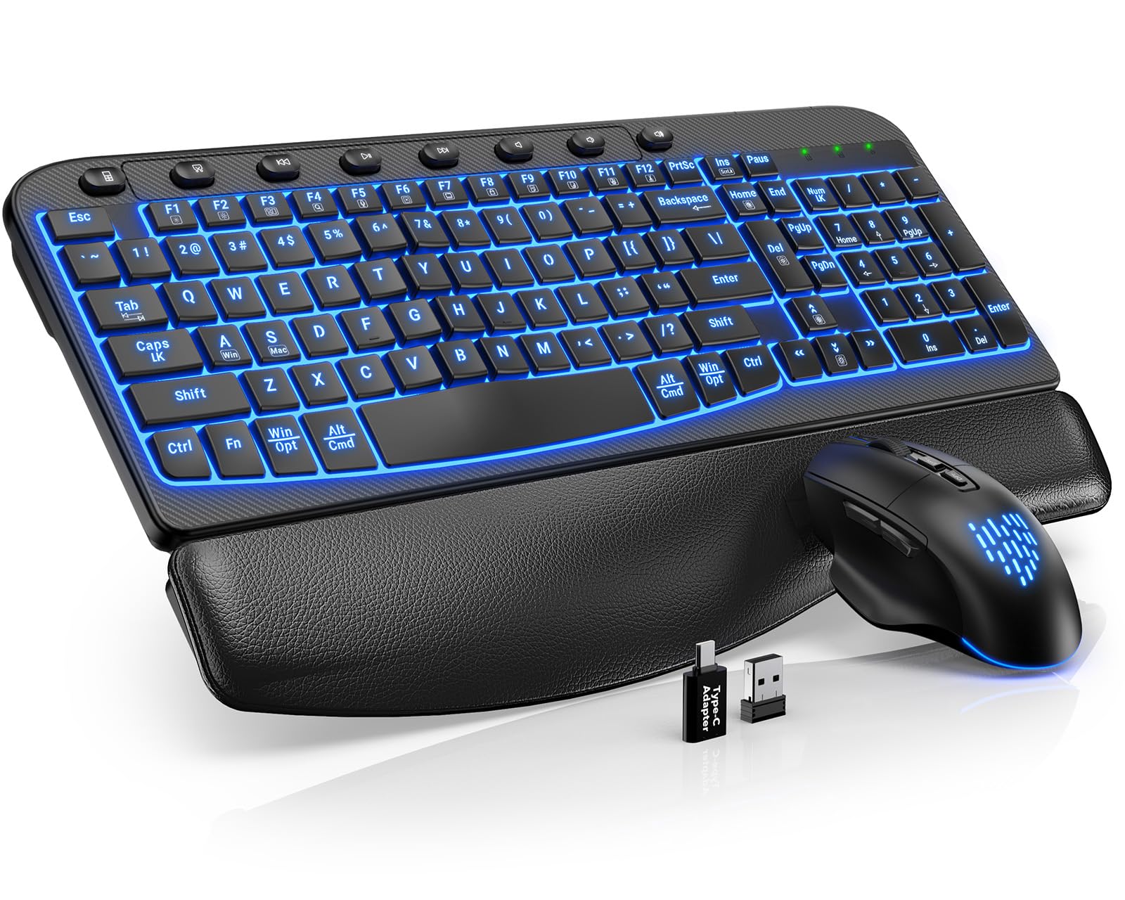 SABLUTE Wireless Keyboard and Mouse Combo, Ergonomic Wave with Wrist Rest