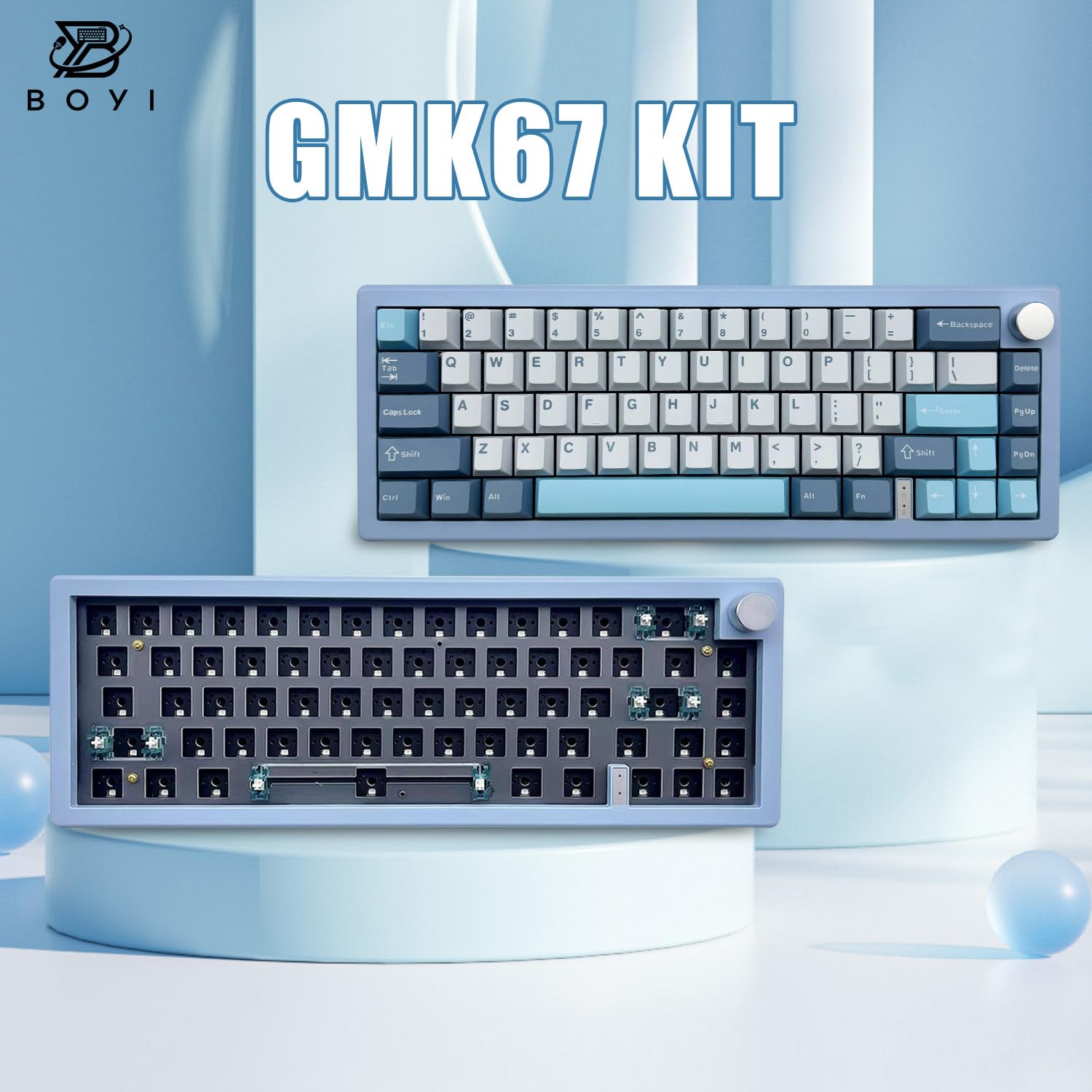 Boyi Gmk67 65% Keyboard Kit,Hot Swappable Bluetooth 5.0/2.4G/Type C Tri Mode Wireless Rgb Mechanical Keyboard Pcb Mounting Plate
