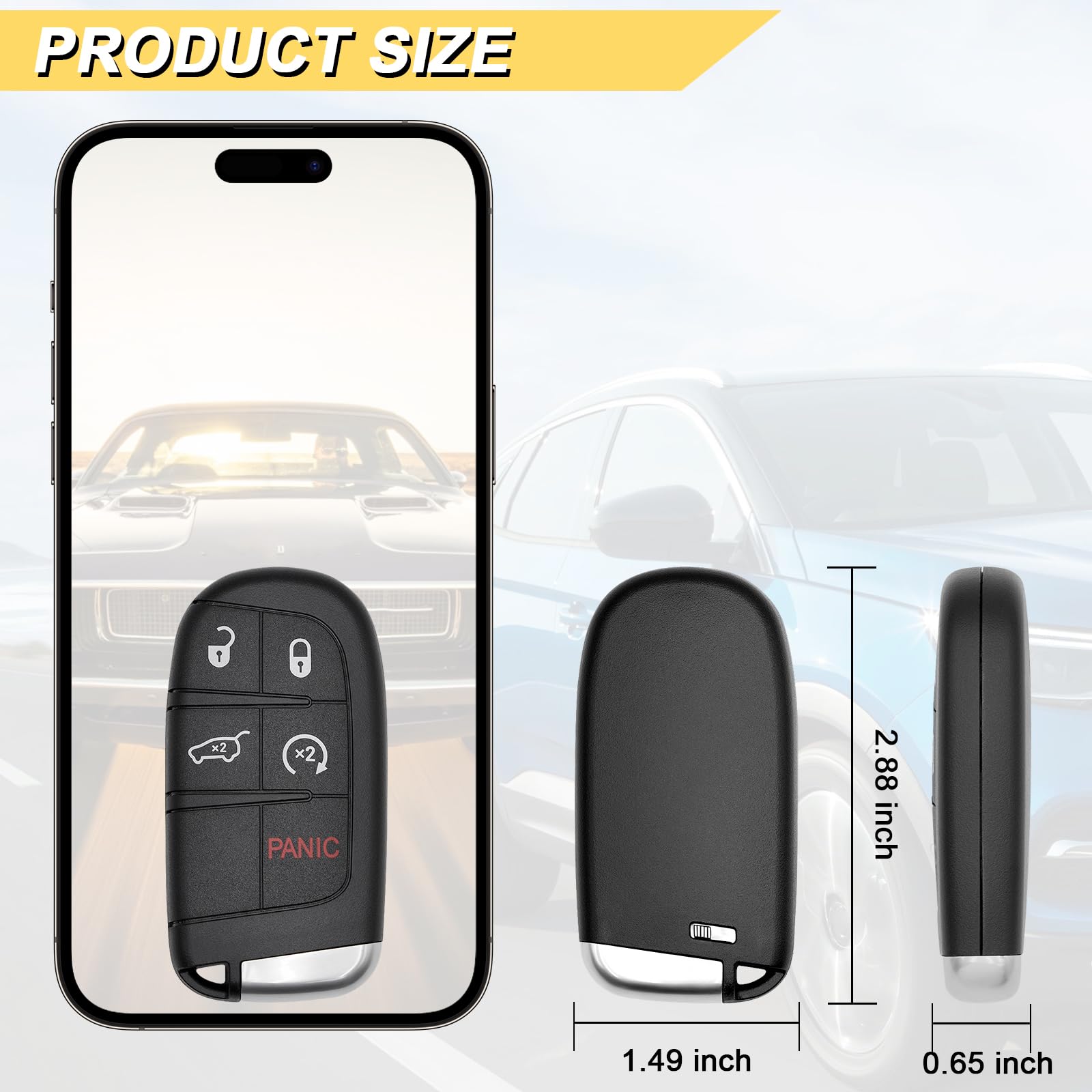 Vurkcy 5-Button Key Fob Replacement For 2014-2022 Jeep Grand Cherokee, 433 Mhz, Plastic + Metal, 2Pcs