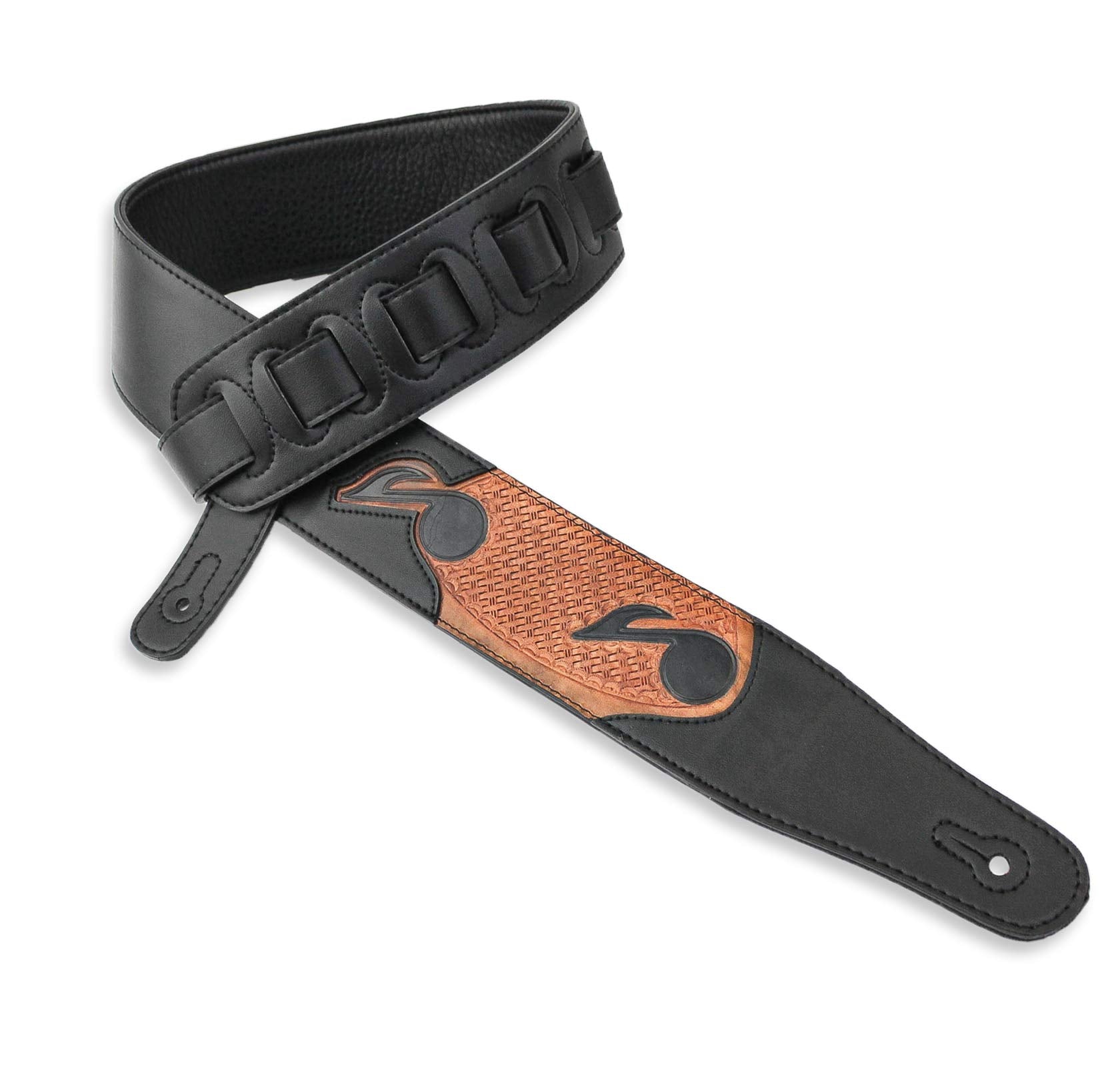 Walker & Williams Cvg 83 Padded Guitar Strap Hand Tooled Leather Musical Notes For Acoustic, Electric, And Bass Guitars
