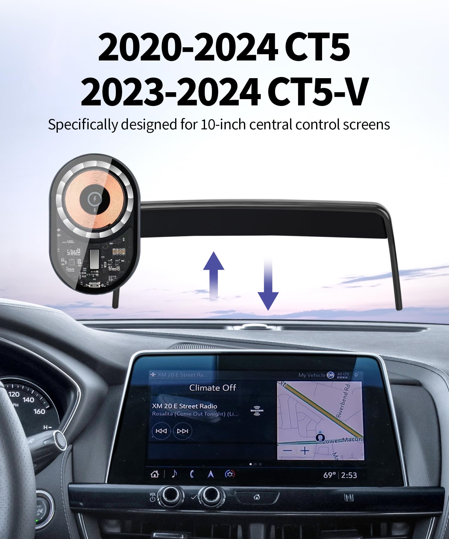 Masergogo Wireless Charging Car Phone Holder For Cadillac Ct5 2020-2024 / Ct5-V 2023-2024 Accessories 10 Inch Screen Fixed Clip,