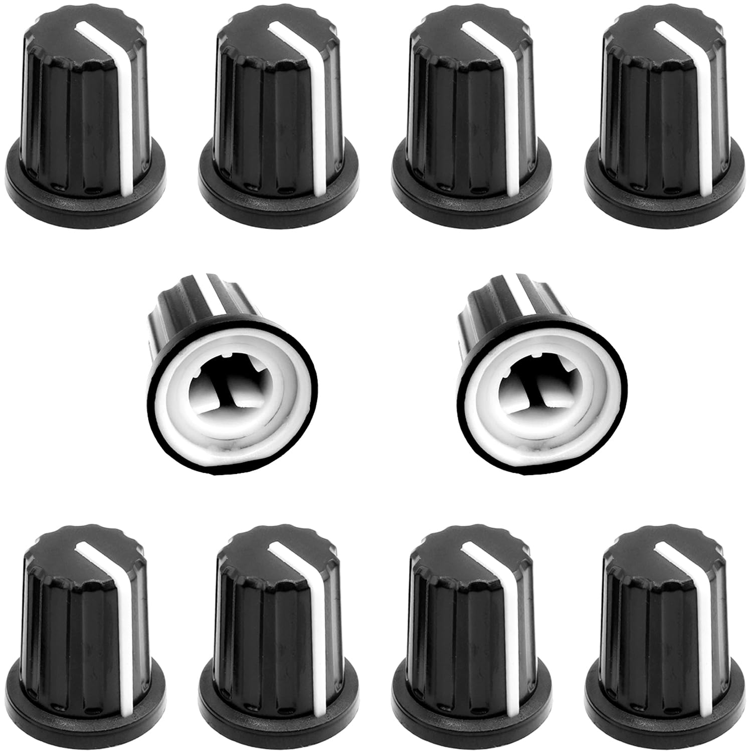 10Pcs 6mm D Type Potentiometer Control Knobs, Plastic Volume Audio Mixer Bass Tone Rotary Knob, for Encoder Electric Guitar Spea