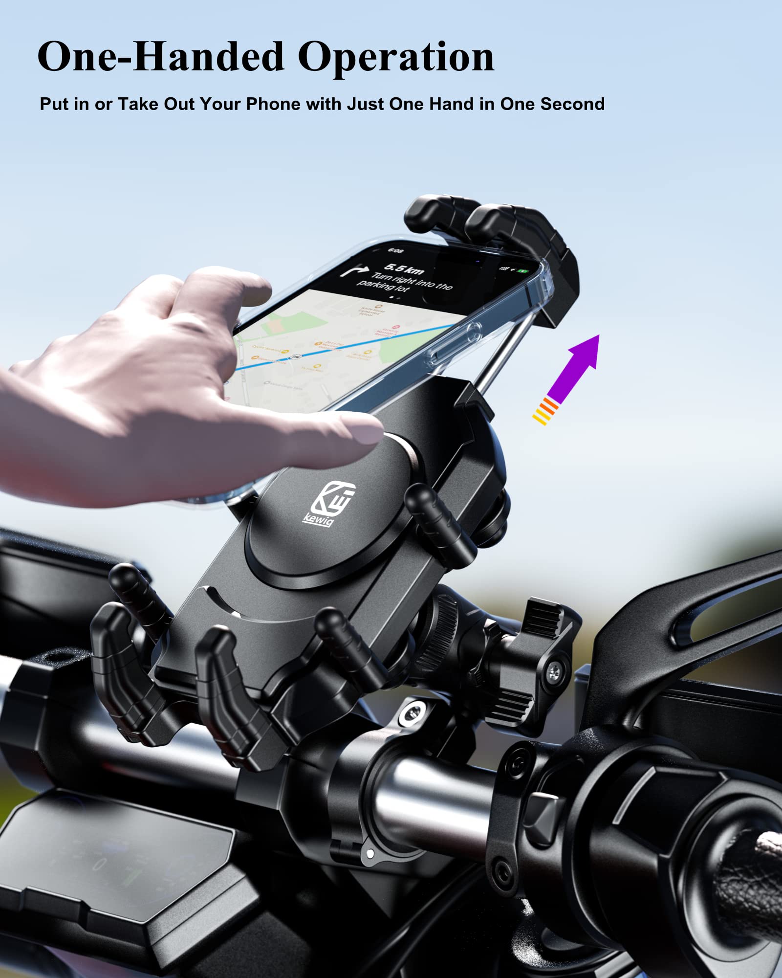 Brcovan Motorcycle Phone Holder With Vibration Dampener & High Speed Secure Lock, Anti Theft Motorcycle Phone Mount Handlebar Ce