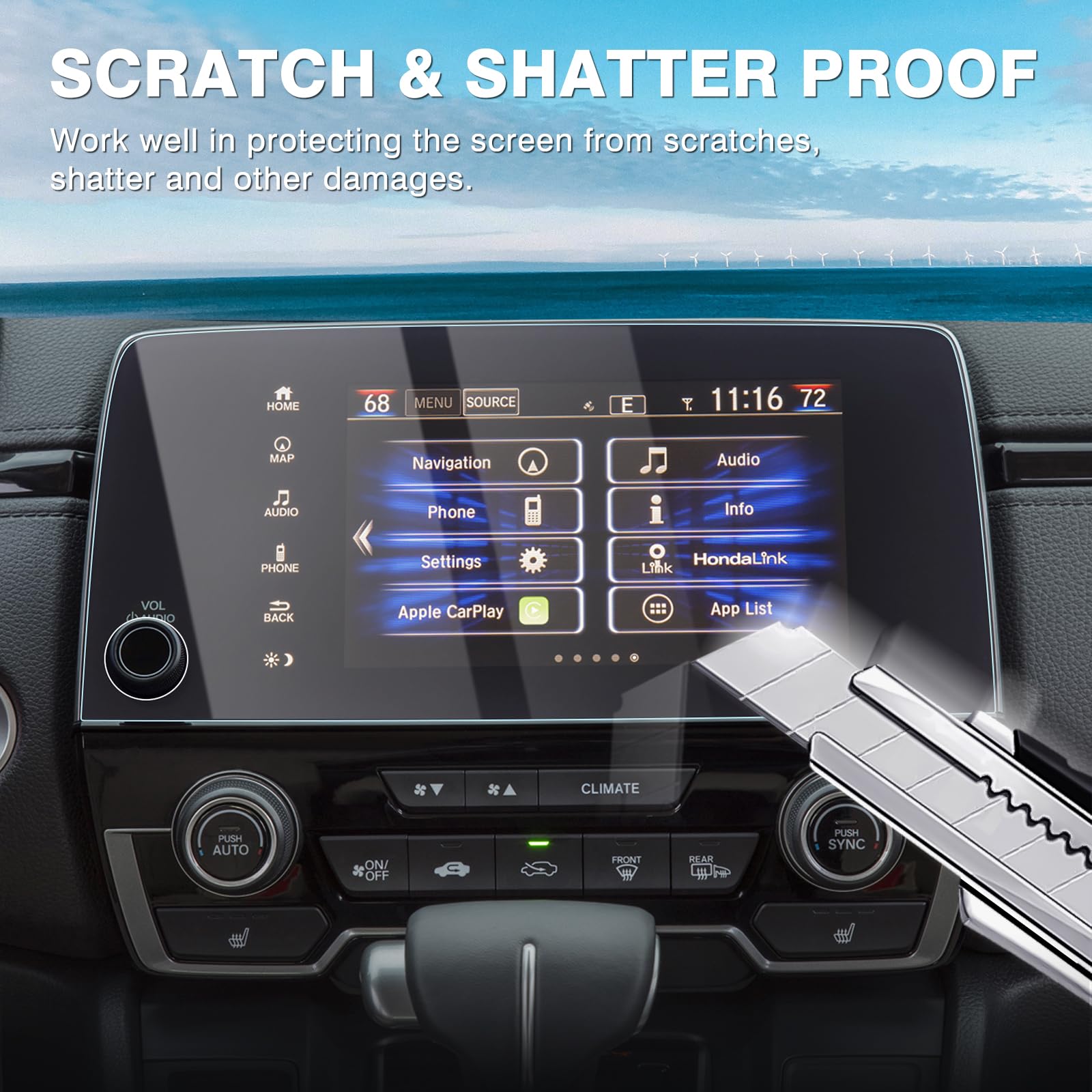 Karltys 2 Pack 2022 Crv Screen Protector For 2017 2022 Honda Cr V Ex Ex L Touring 7 Inch Touchscreen, Hd Clear, Anti Glare Navigation Tempered Glass Protector For Cr V Accessories