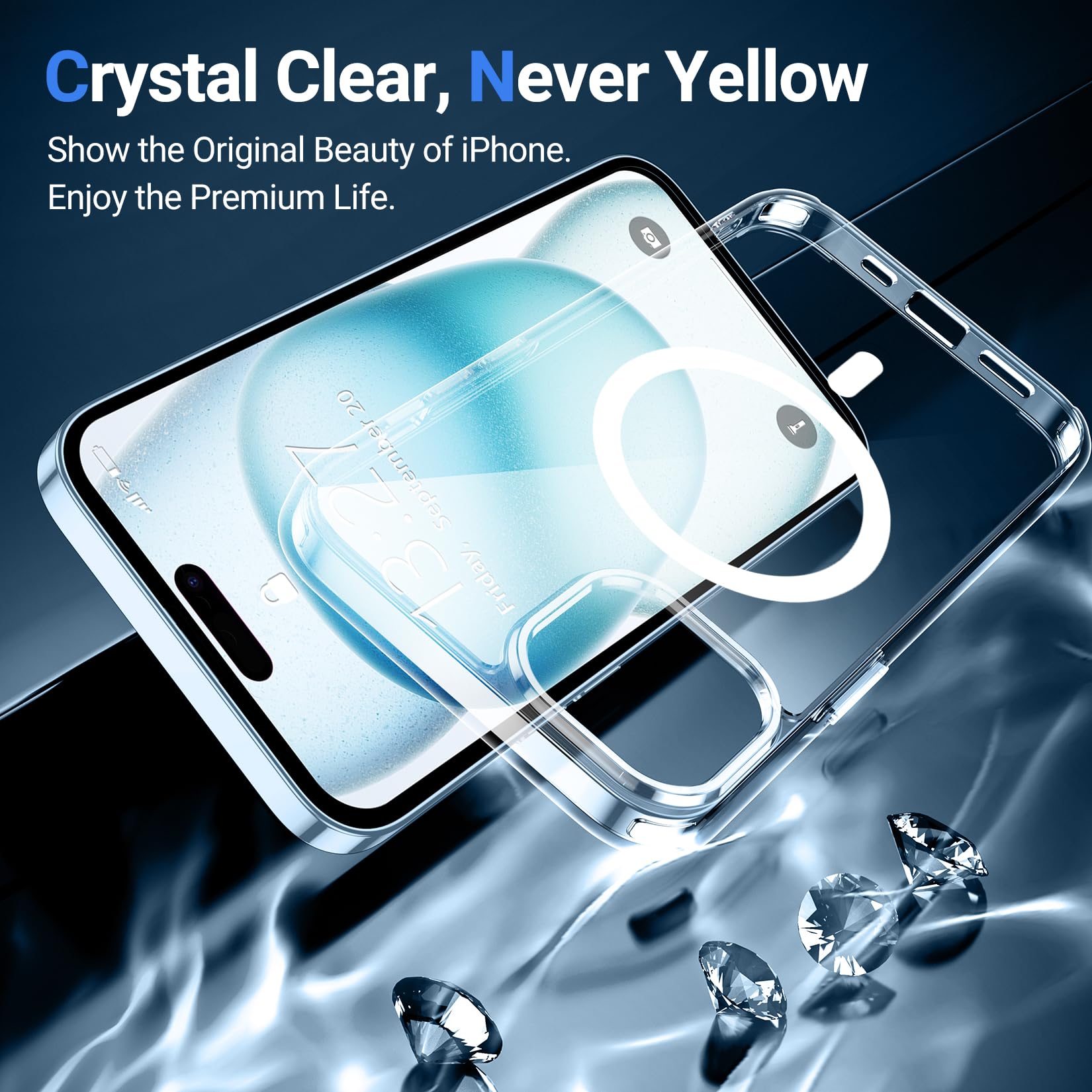 Temdan Designed For Iphone 15 Case Clear,[Compatible With Magsafe][Military Grade Shockproof][Non Yellowing] Slim Thin Phone Cas