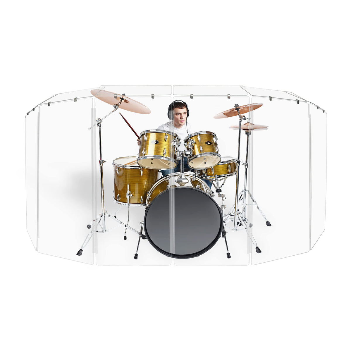Pennzoni 4Ft Drum Shield W/Deflectors & Living Hinges, Comes W/ 5 Drum Panels, Living Hinges & Deflectors Connectors, Premium Cl
