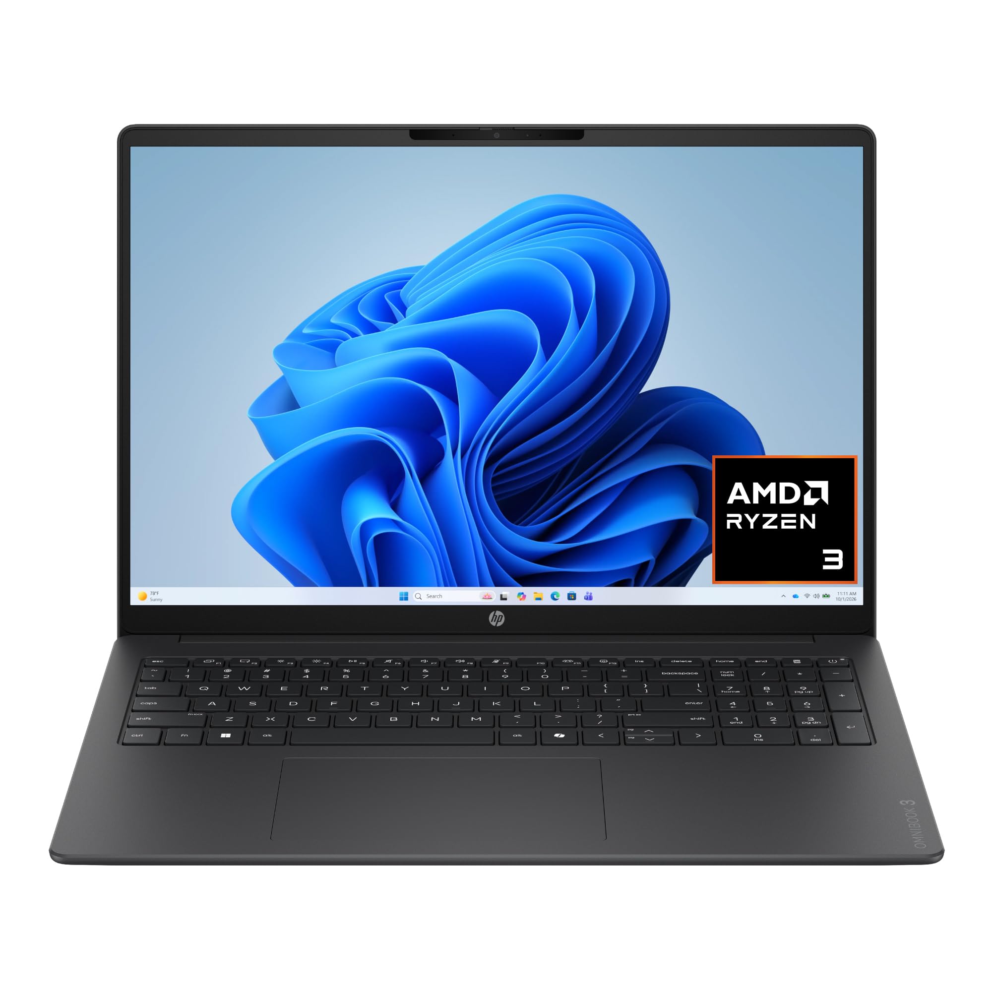 HP OmniBook 3 16 inch Laptop PC, 2K Touchscreen, AMD Ryzen 3 30, 8 GB RAM, 256 GB SSD, AMD Radeon 610M GPU, Windows 11 Home, Mic