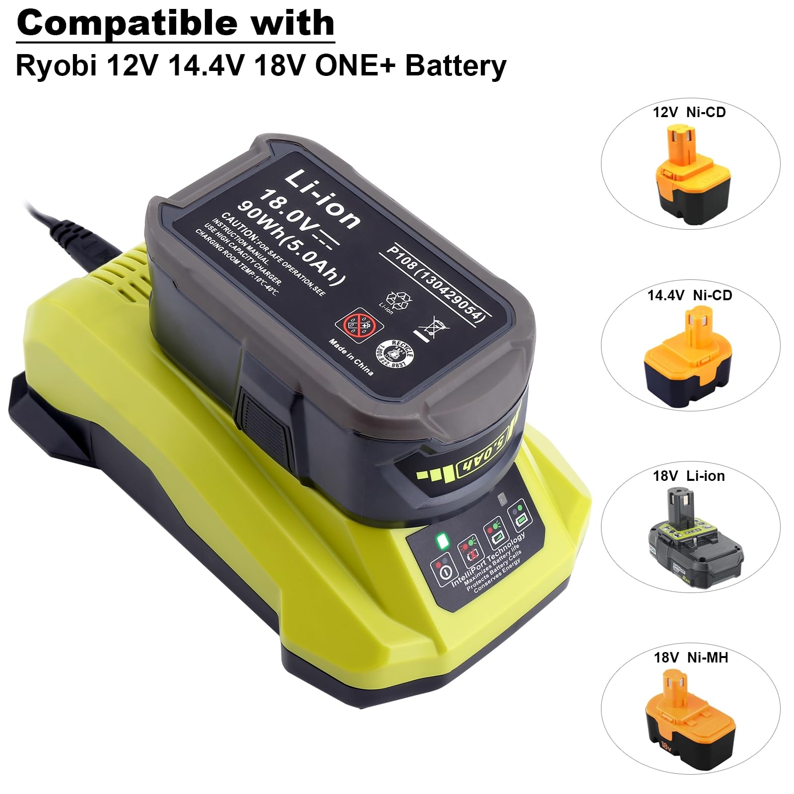 Kotoate P117 Replacement For Ryobi 18V Battery Charger P117 Dual Chemistry Charger P118 Compatible With Ryobi 18V One+ Lithium &