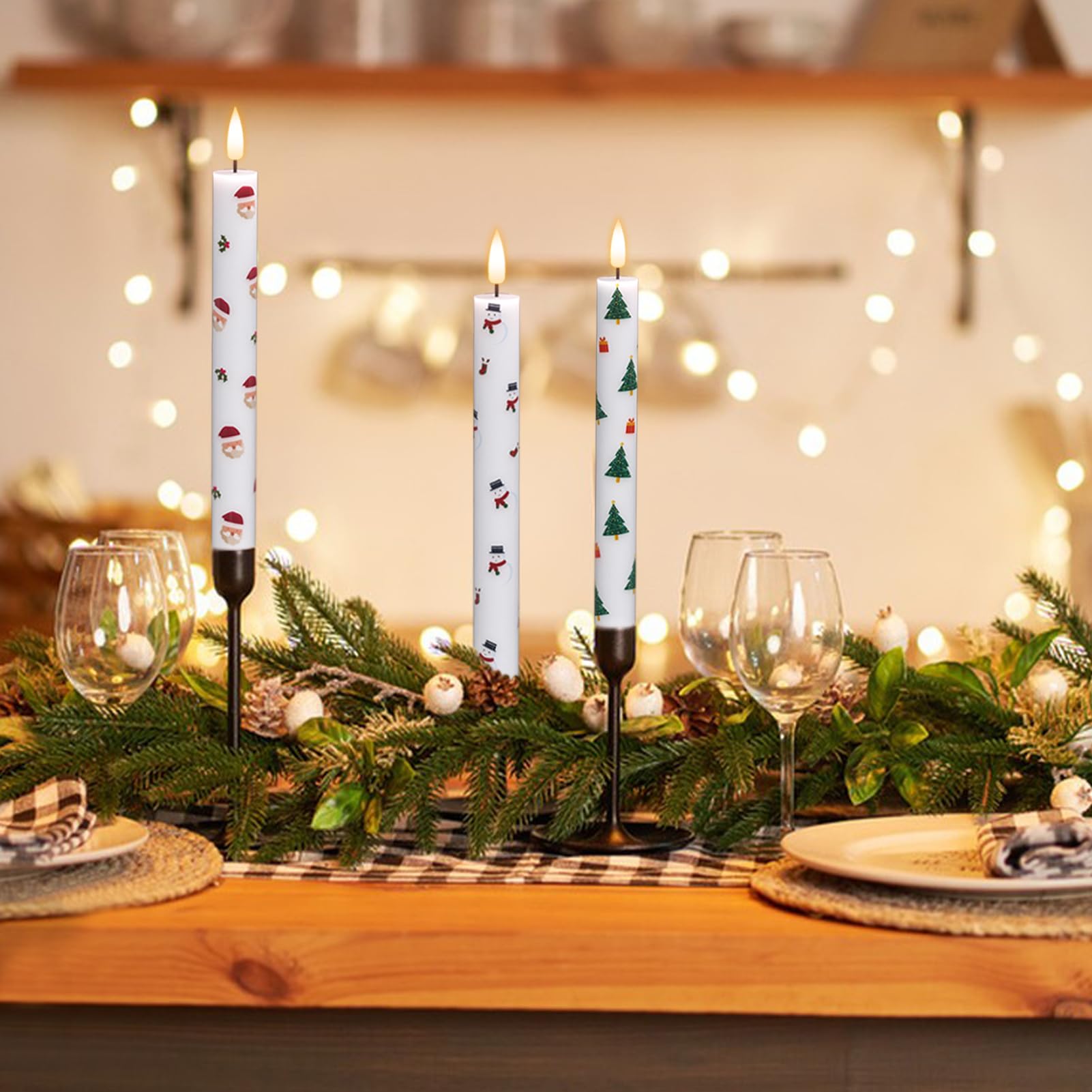 Dromance Christmas Flameless Taper Candles Battery Operated With Remote And Timer, Real Wax 3D Wick Flickering Led Taper Candles