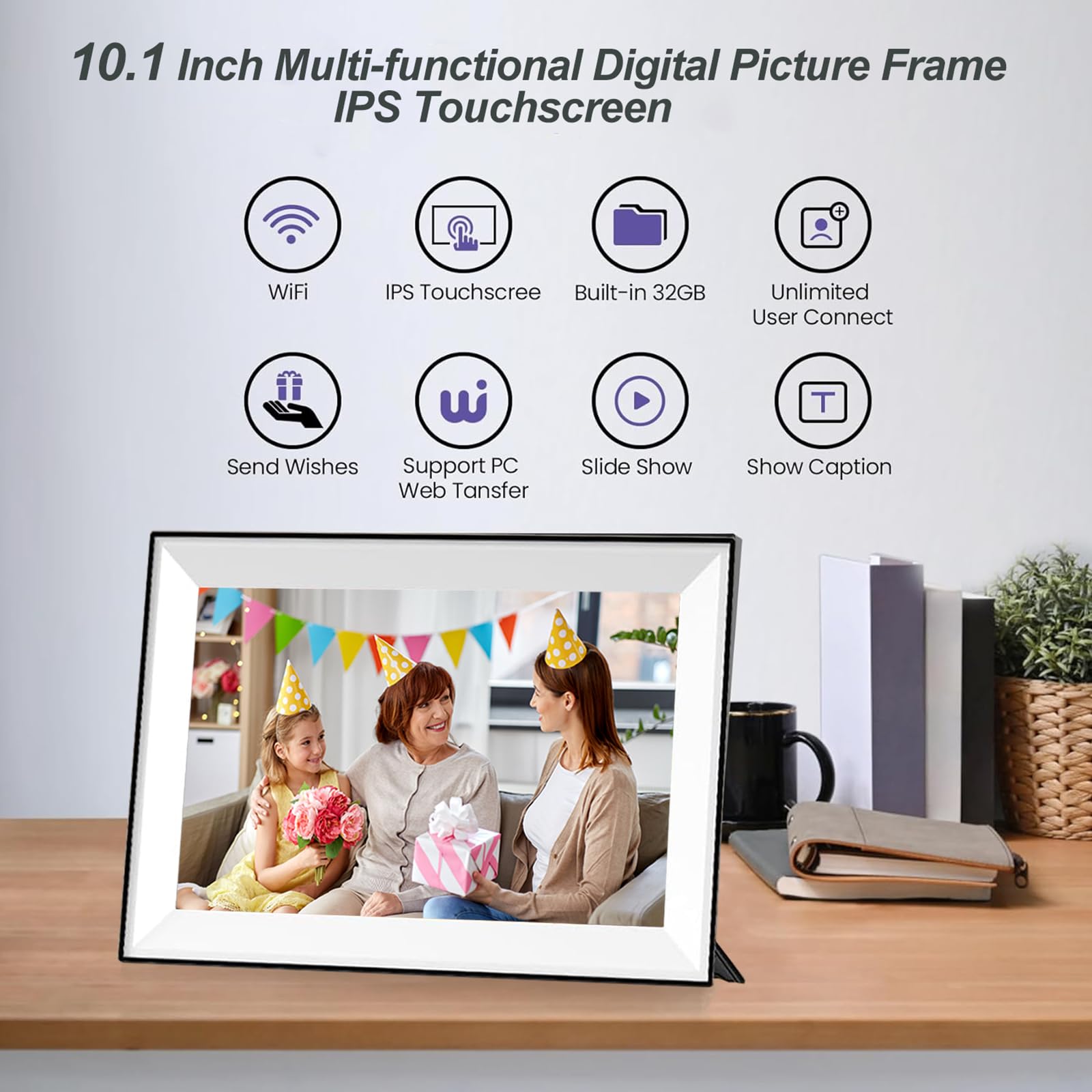 Yunpkture 10.1'' Digital Picture Frame 32Gb Smart Wifi Photo Frame,1280 * 800 Hd Ips Touch Screen,Auto Rotate,Share Photos And V