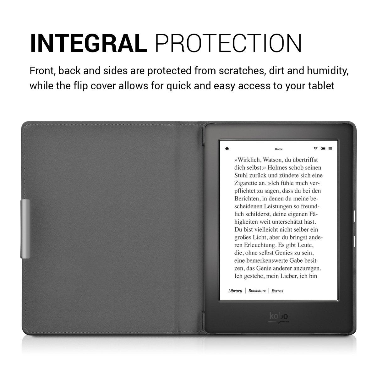 Kwmobile Case Compatible With Kobo Aura H2O Edition 1 - Pu Leather And Canvas E-Reader Cover - Dark Grey/Black