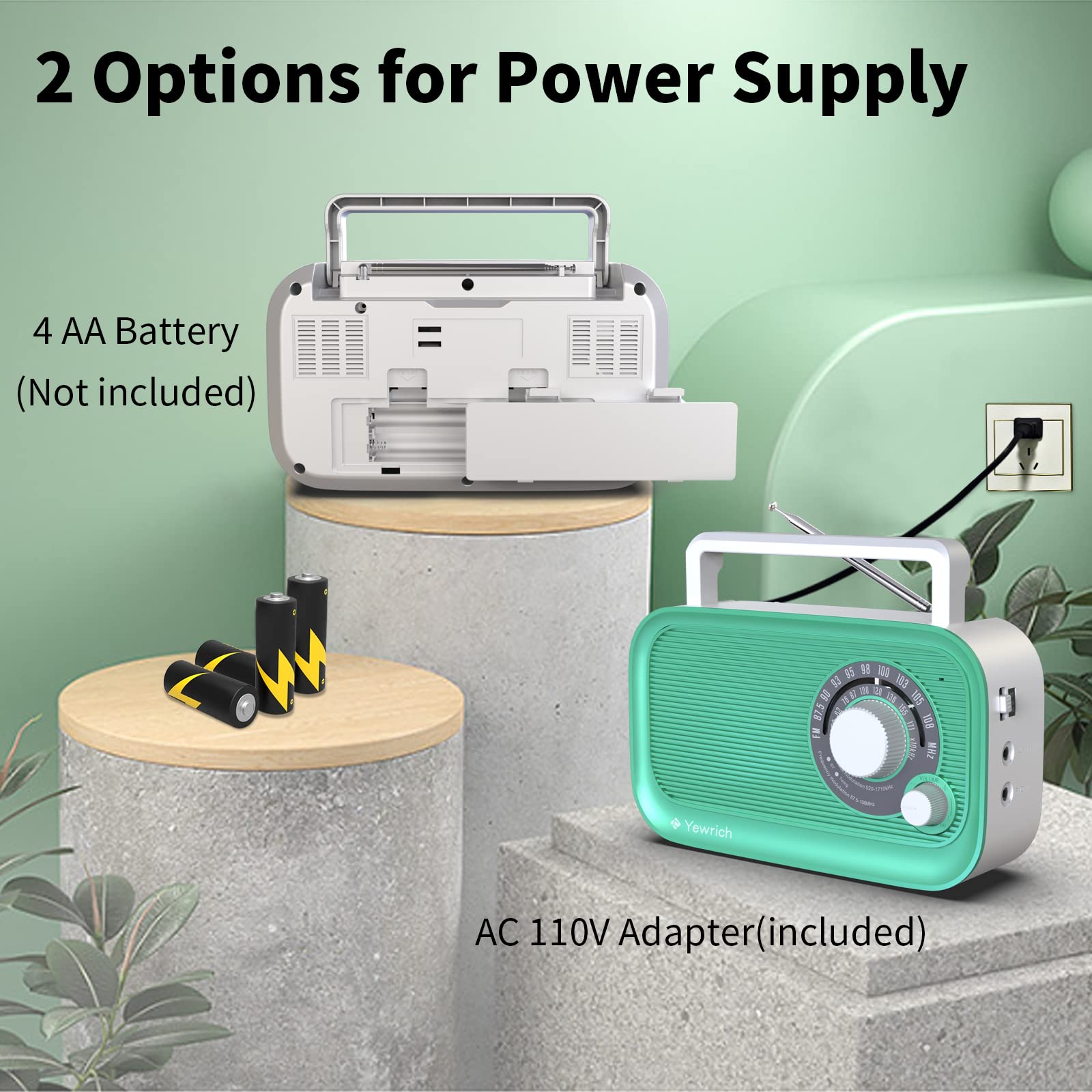 Portable Am/Fm Radio With Bluetooth, Battery Operated Transistor Analog Radio Or Ac Powered With Best Reception, Big And Precise