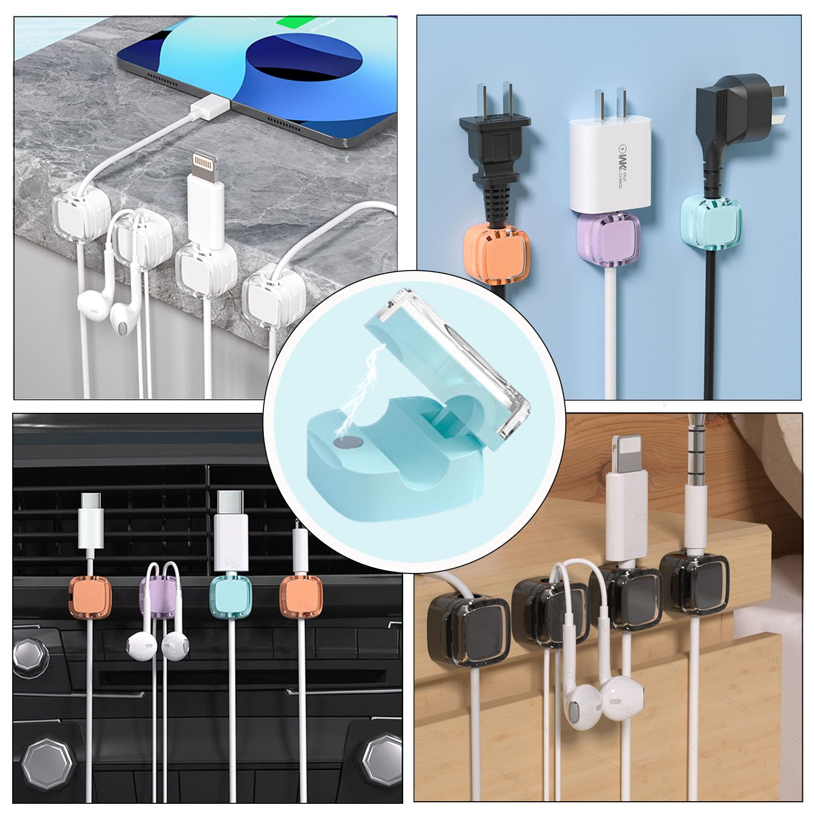 Ifnow 6 Pack Cord Holder For Nightstand Magnetic Cord Organizer Blue Self Adhesive Cord Holder Under Desk Cable Management For H