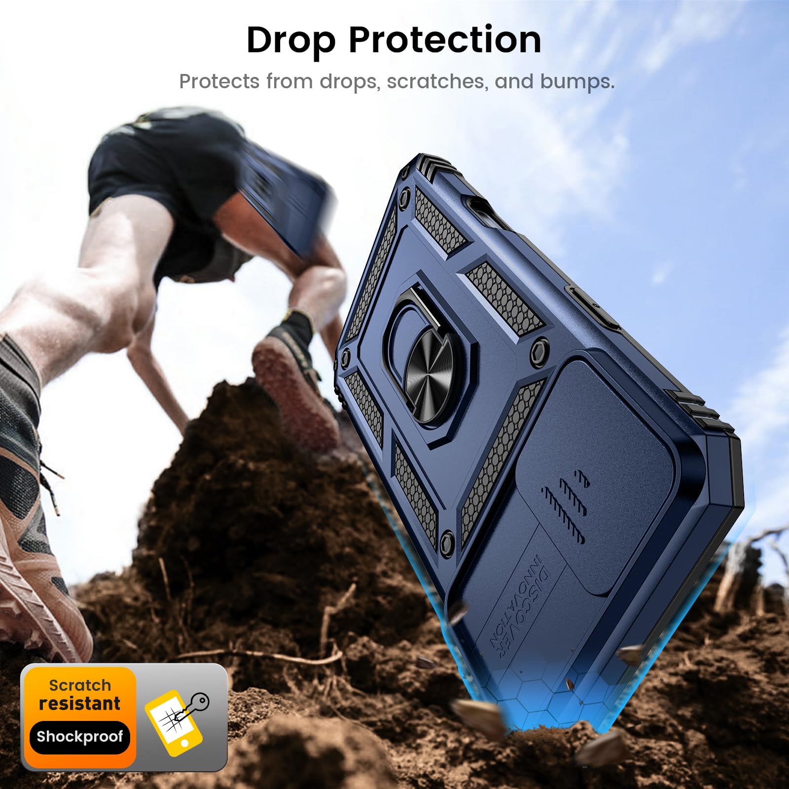 Goton Compatible For Iphone 16 Case With Screen Protector   Slide Camera Cover Protective Phone Case With Ring Stand, Heavy Duty